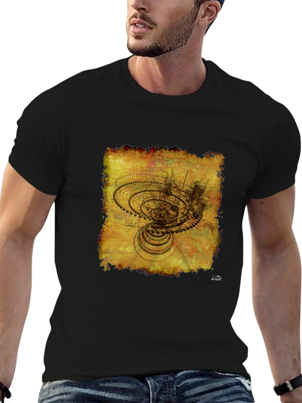 Abstract Gears Graphic T-Shirt - Black