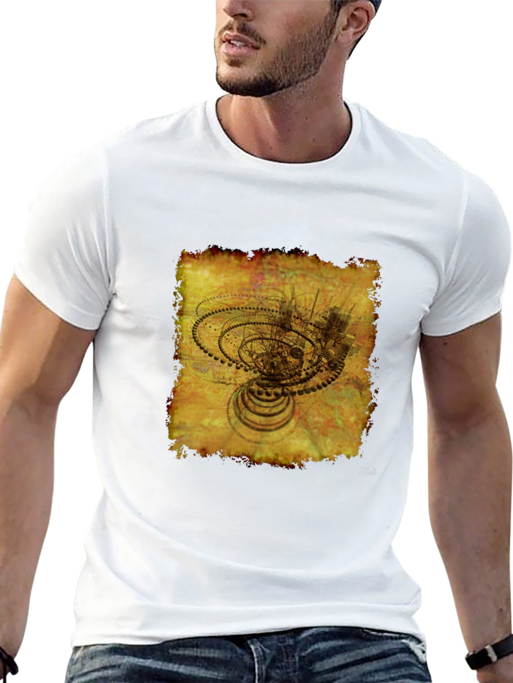 Abstract Gears Graphic T-Shirt - Black