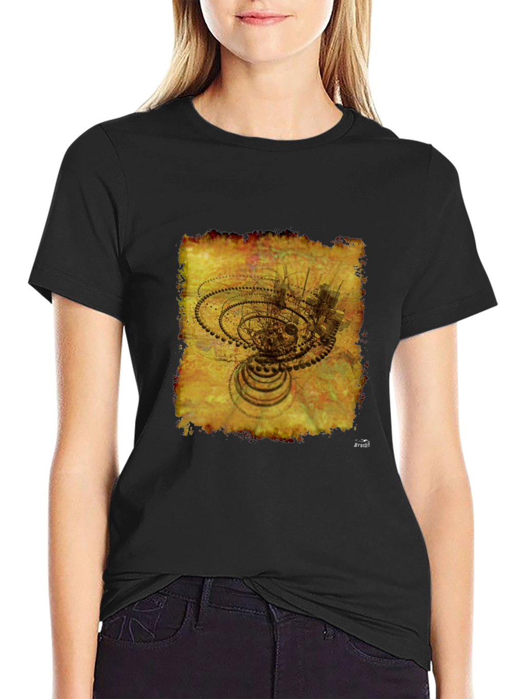 Abstract Gears Graphic T-Shirt - Black