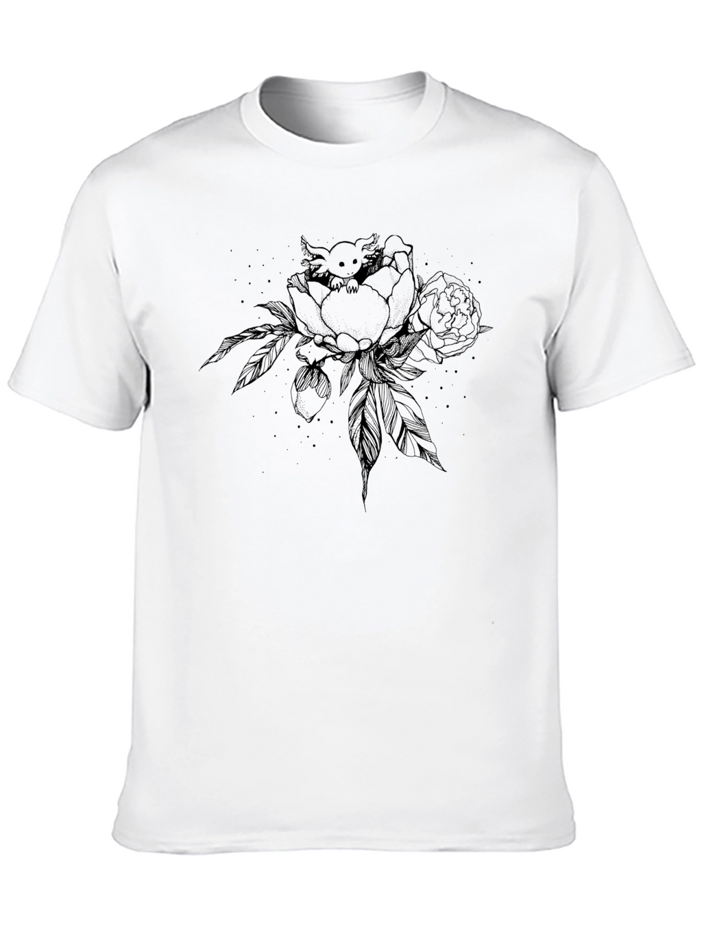 Axolotl in Peony T-Shirt - Black Graphic Tee