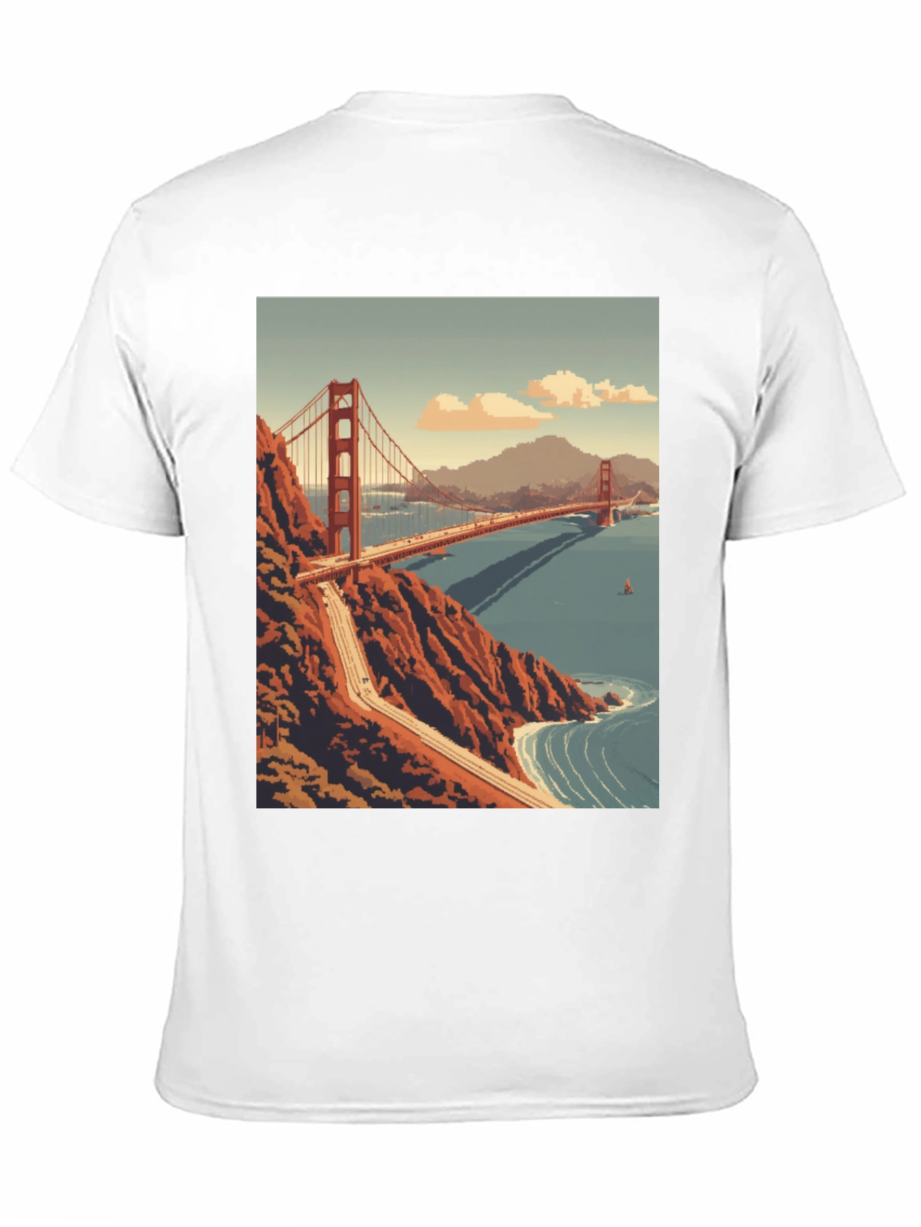 Golden Gate Bridge Pixel Art Black T-Shirt