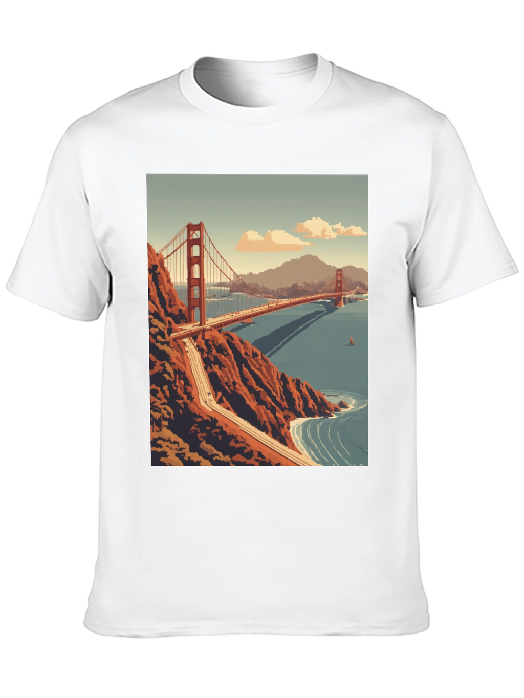 Golden Gate Bridge Pixel Art Black T-Shirt