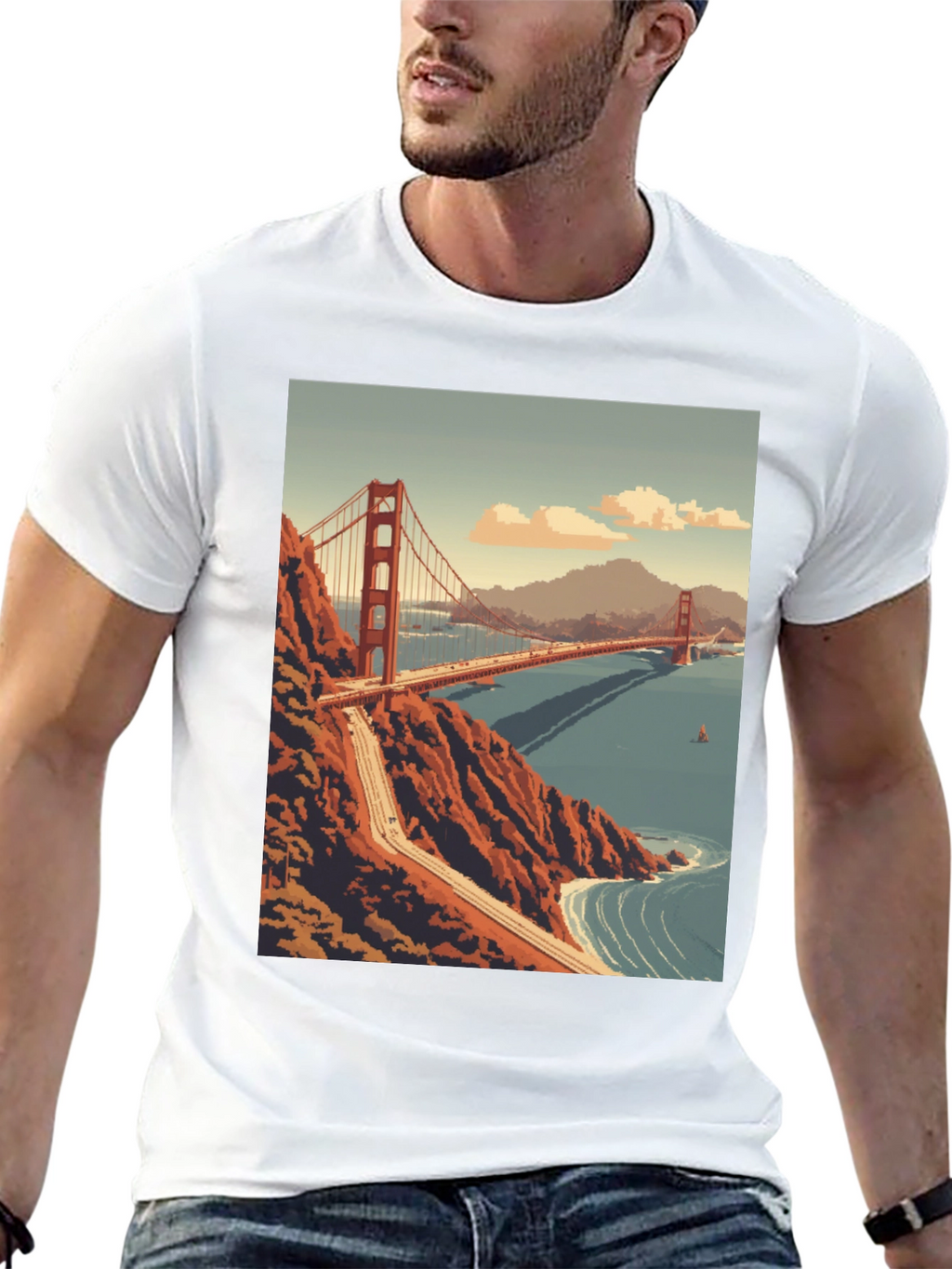 Golden Gate Bridge Pixel Art Black T-Shirt