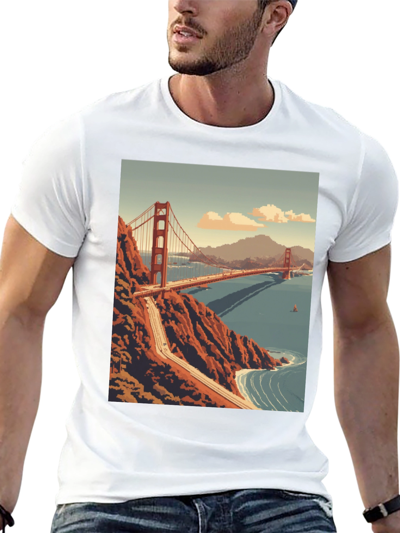 Golden Gate Bridge Pixel Art Black T-Shirt
