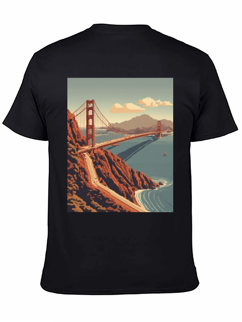 Golden Gate Bridge Pixel Art Black T-Shirt