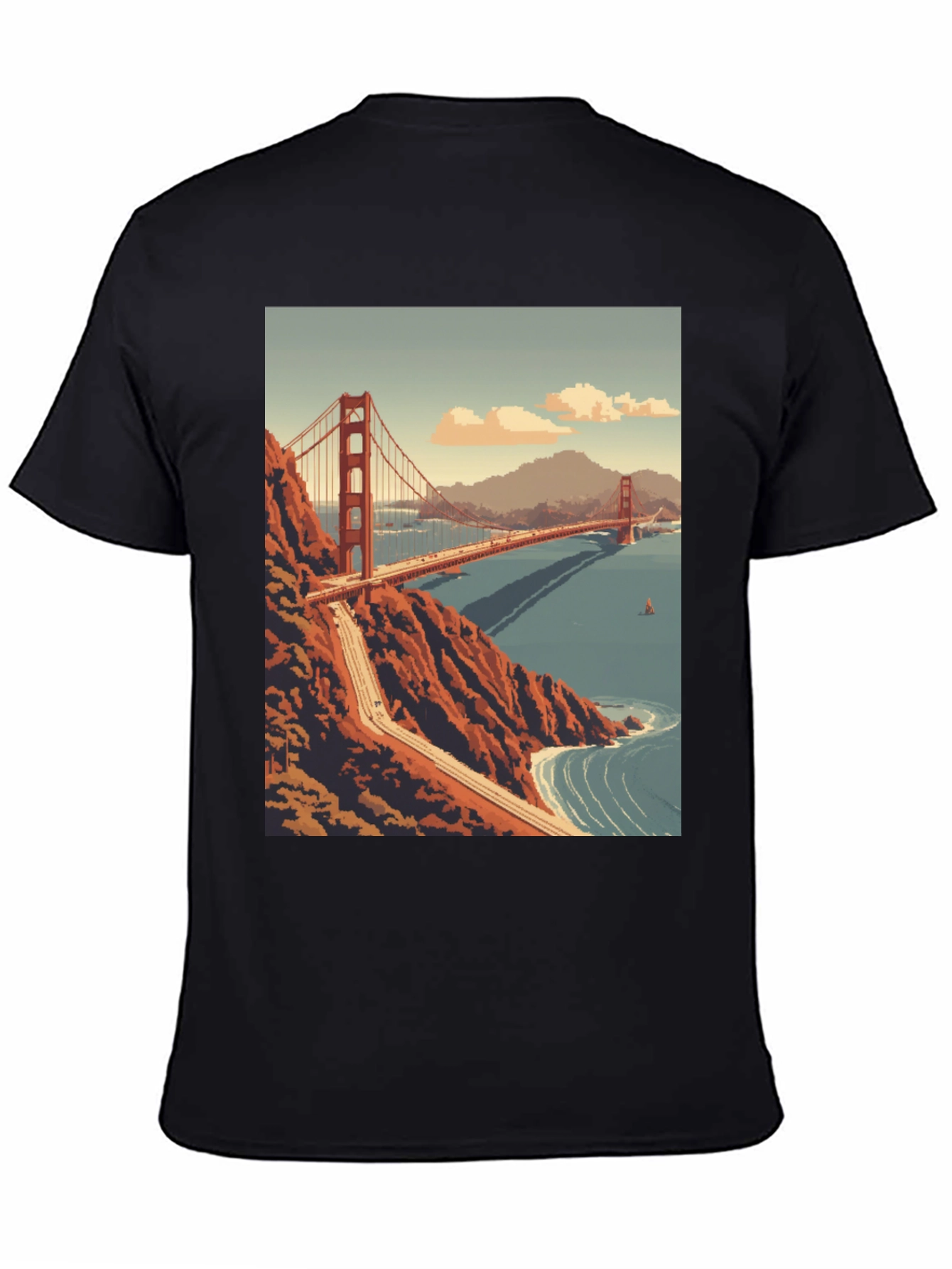 Golden Gate Bridge Pixel Art Black T-Shirt
