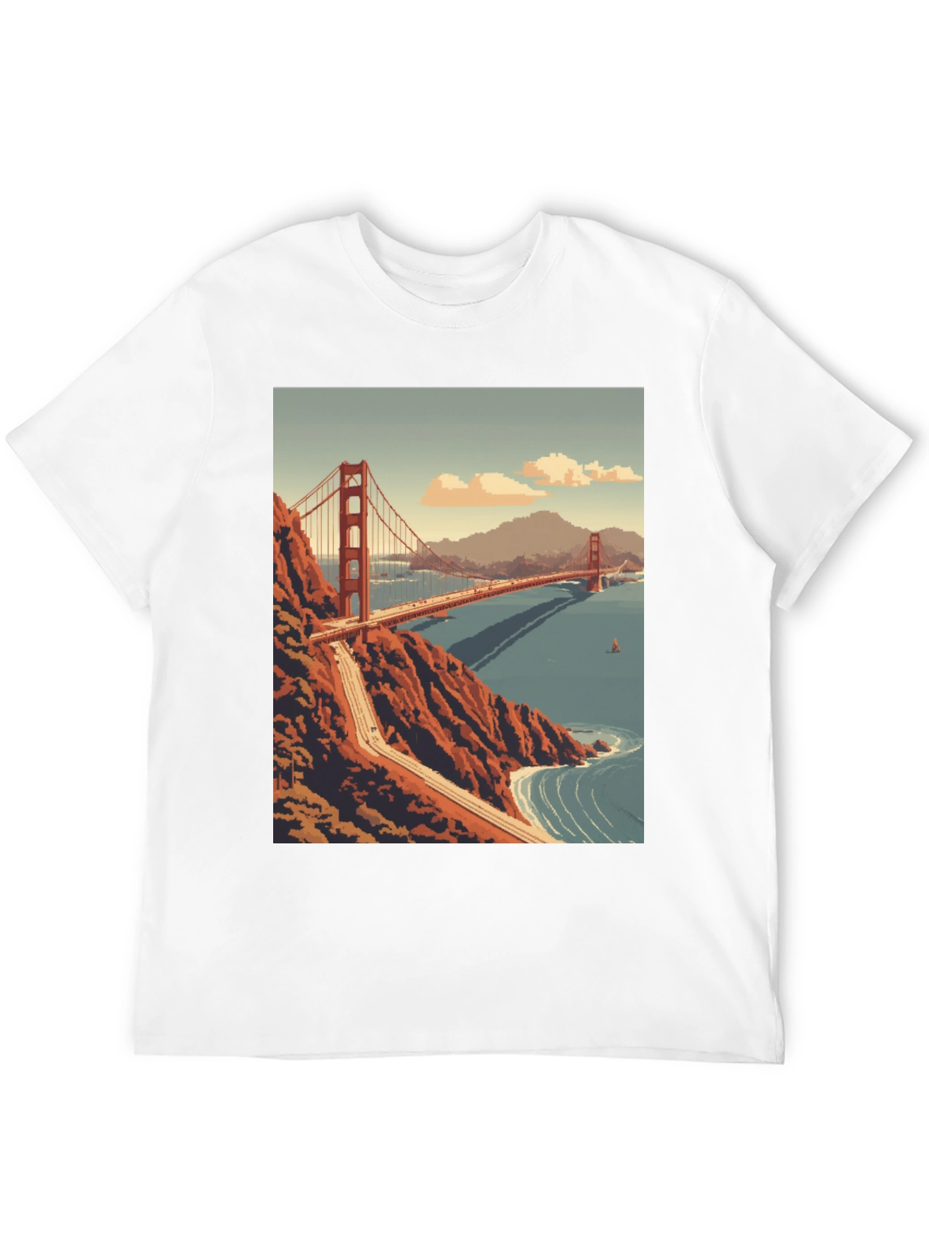 Golden Gate Bridge Pixel Art Black T-Shirt