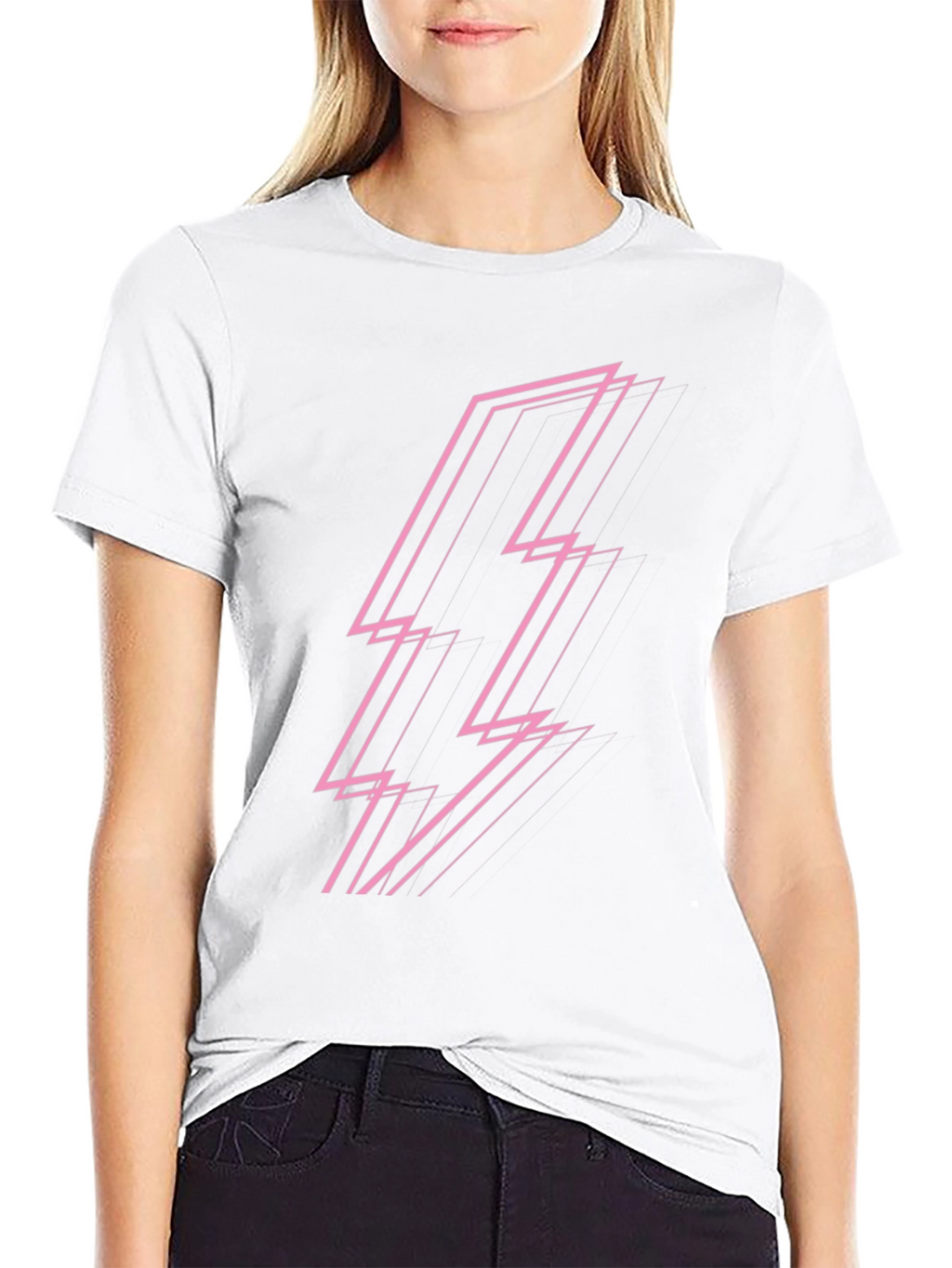 Modern Pink Lightning Bolt Graphic Black T-Shirt