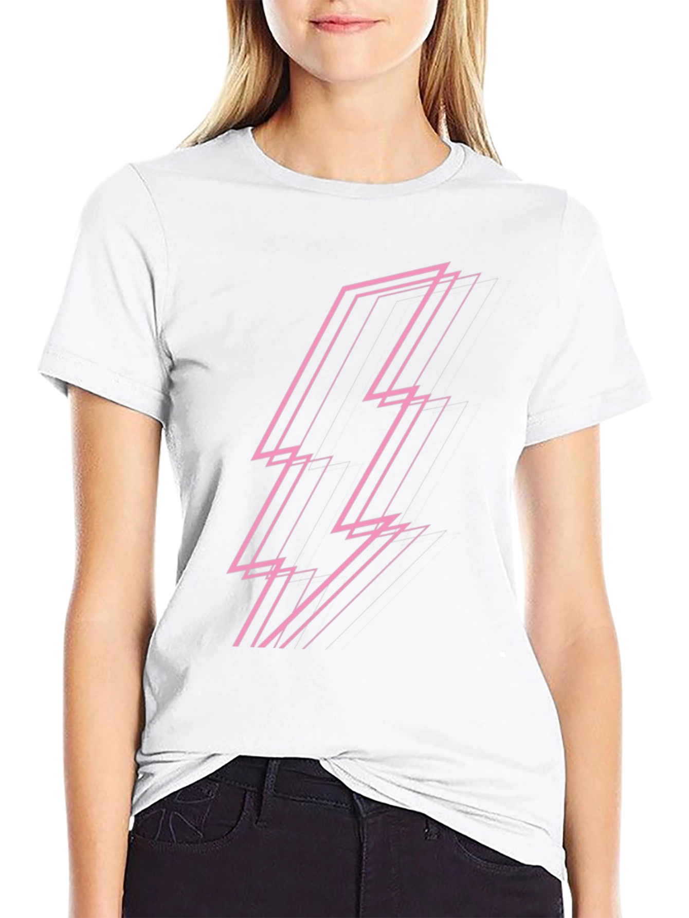 Modern Pink Lightning Bolt Graphic Black T-Shirt