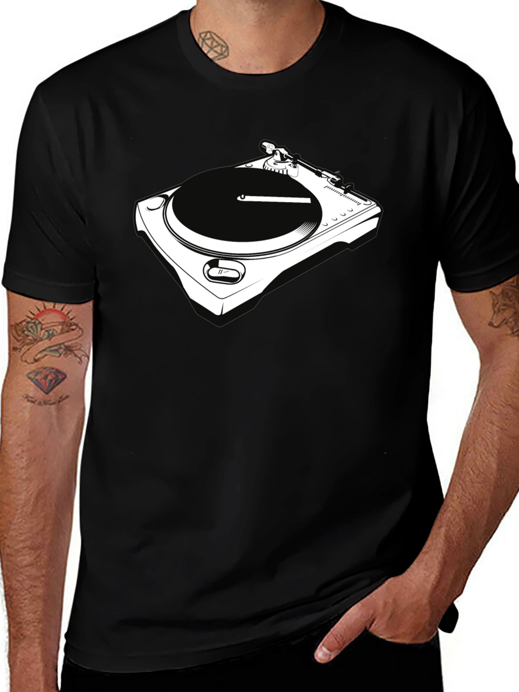 DJ Turntable Graphic Tee - Black Crew Neck