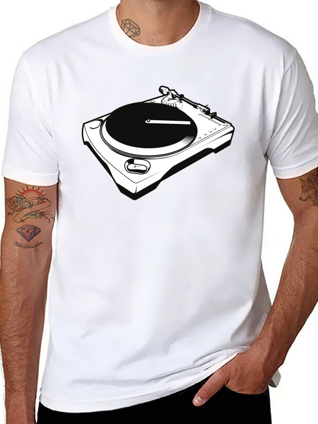 DJ Turntable Graphic Tee - Black Crew Neck