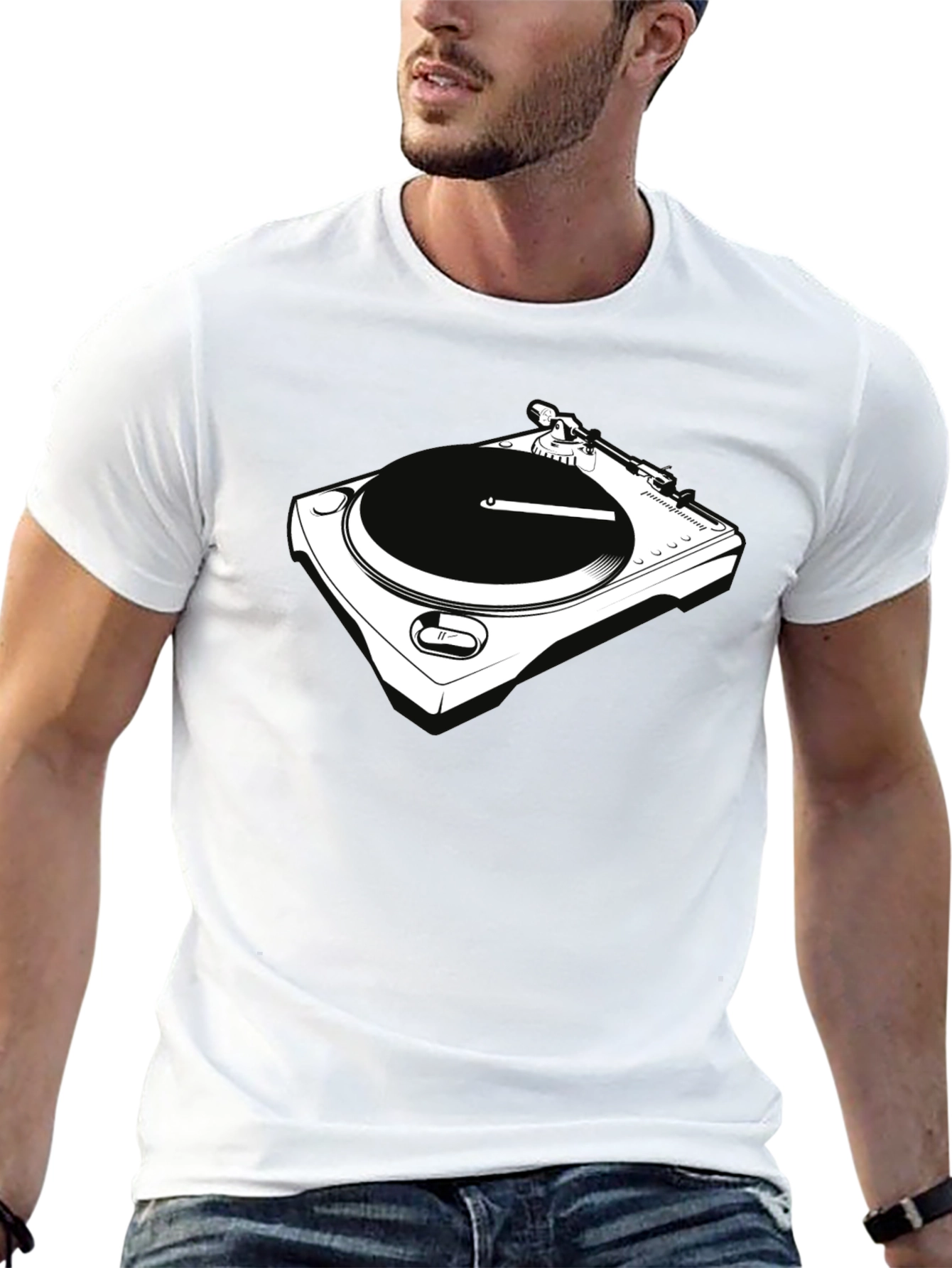 DJ Turntable Graphic Tee - Black Crew Neck