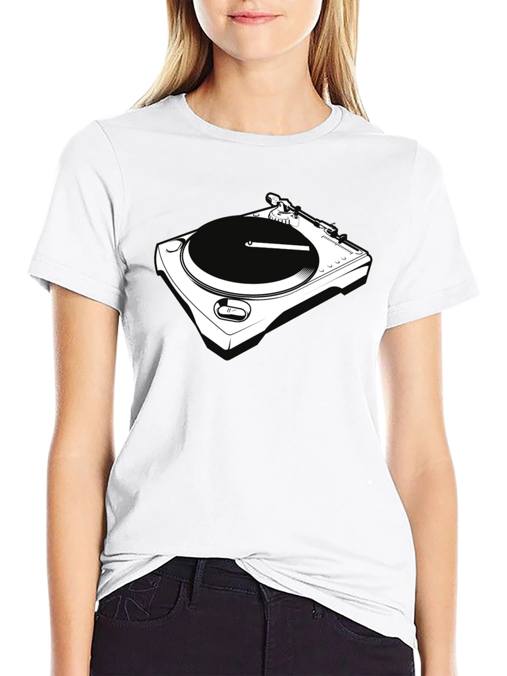 DJ Turntable Graphic Tee - Black Crew Neck