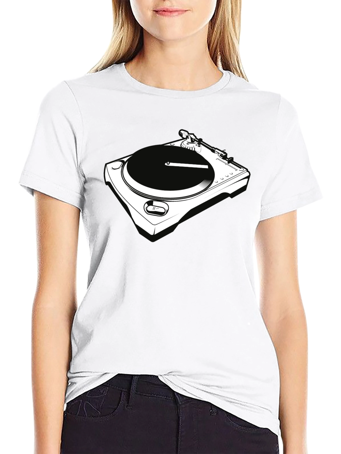 DJ Turntable Graphic Tee - Black Crew Neck