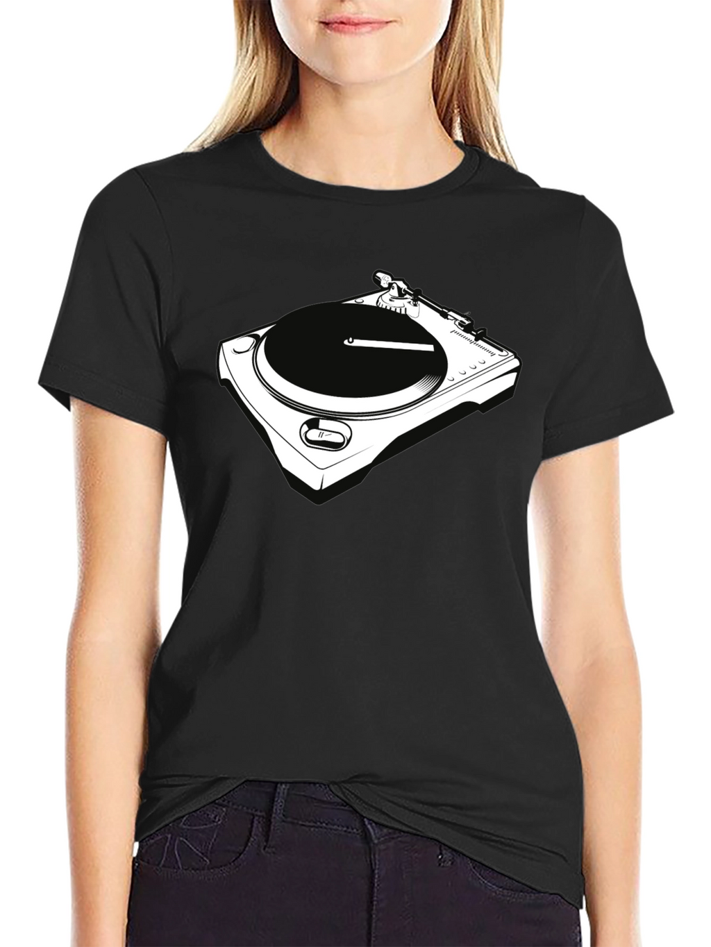 DJ Turntable Graphic Tee - Black Crew Neck