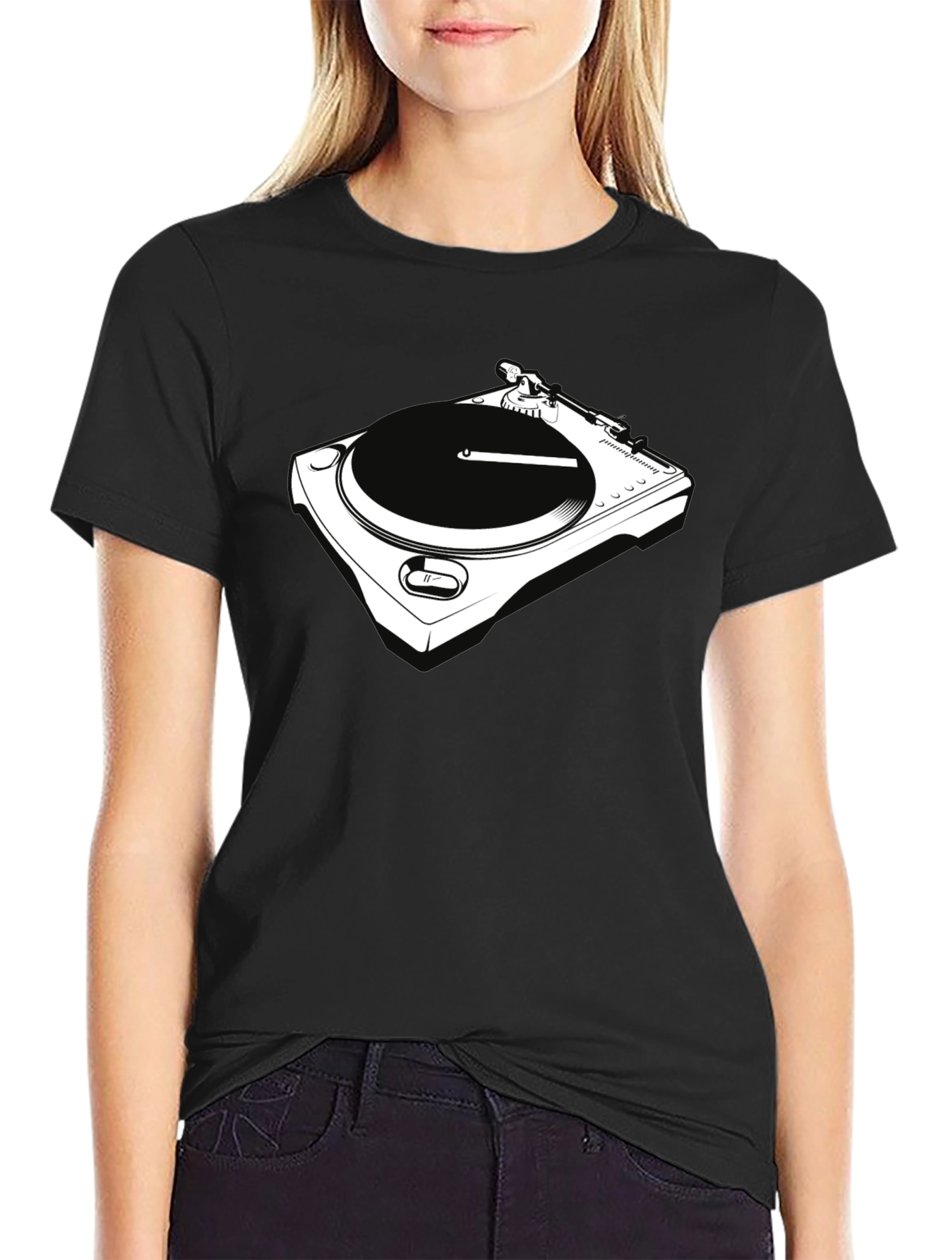 DJ Turntable Graphic Tee - Black Crew Neck