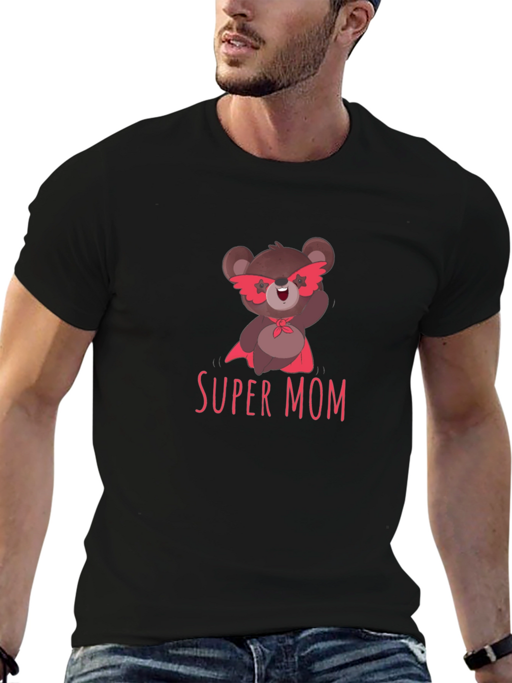 Super Mom Bear Graphic T-Shirt