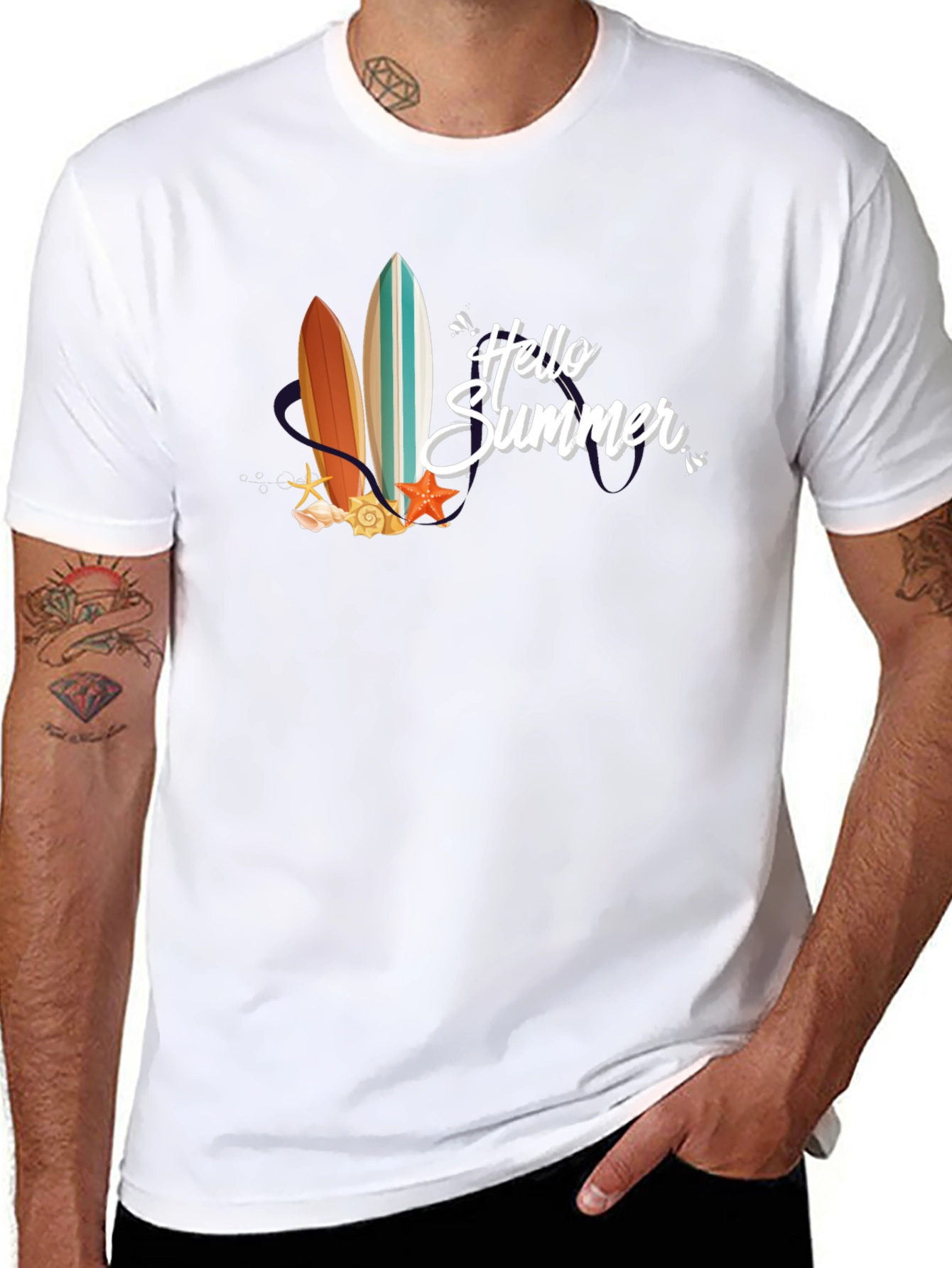 Hello Summer Surfboard Graphic T-Shirt