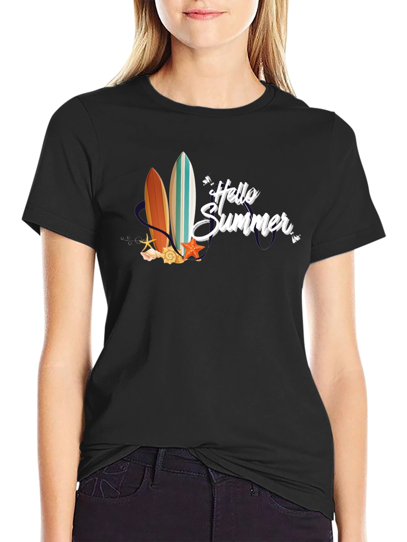 Hello Summer Surfboard Graphic T-Shirt
