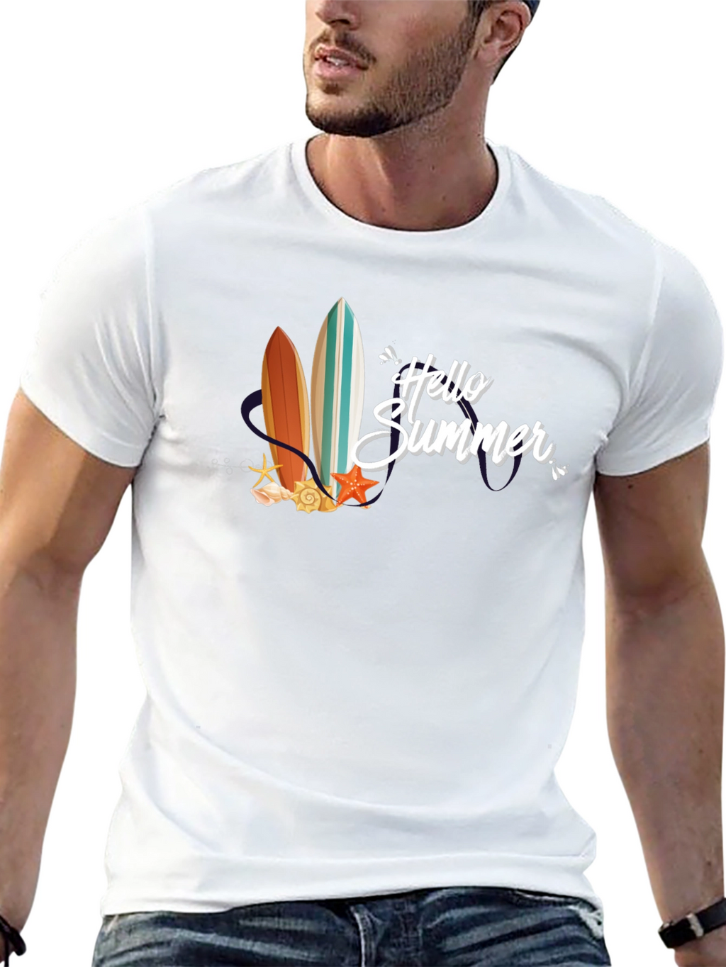 Hello Summer Surfboard Graphic T-Shirt