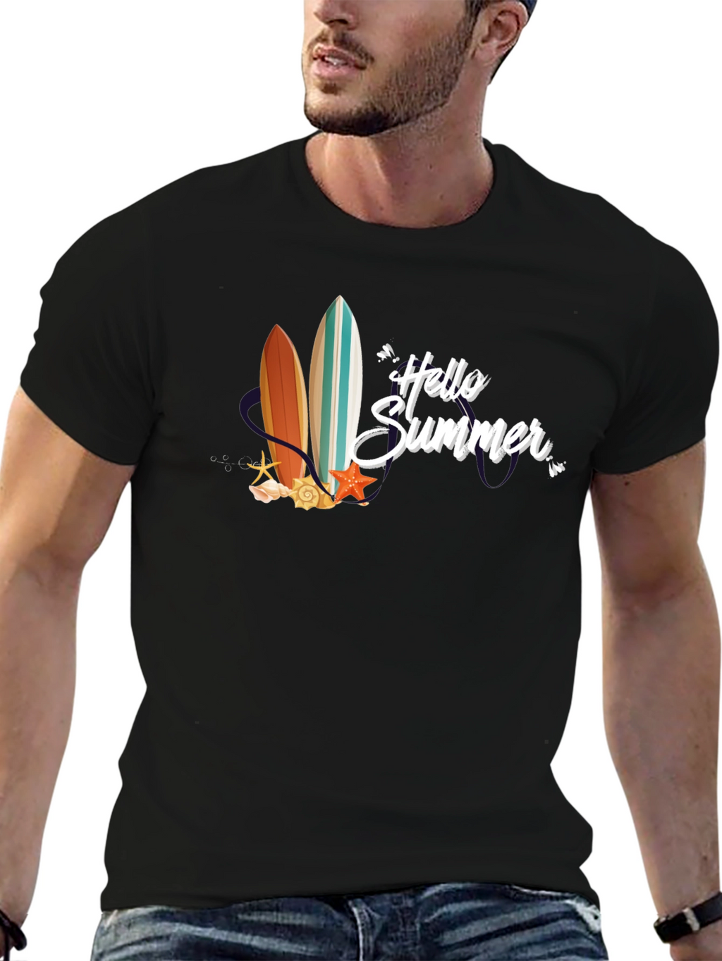 Hello Summer Surfboard Graphic T-Shirt