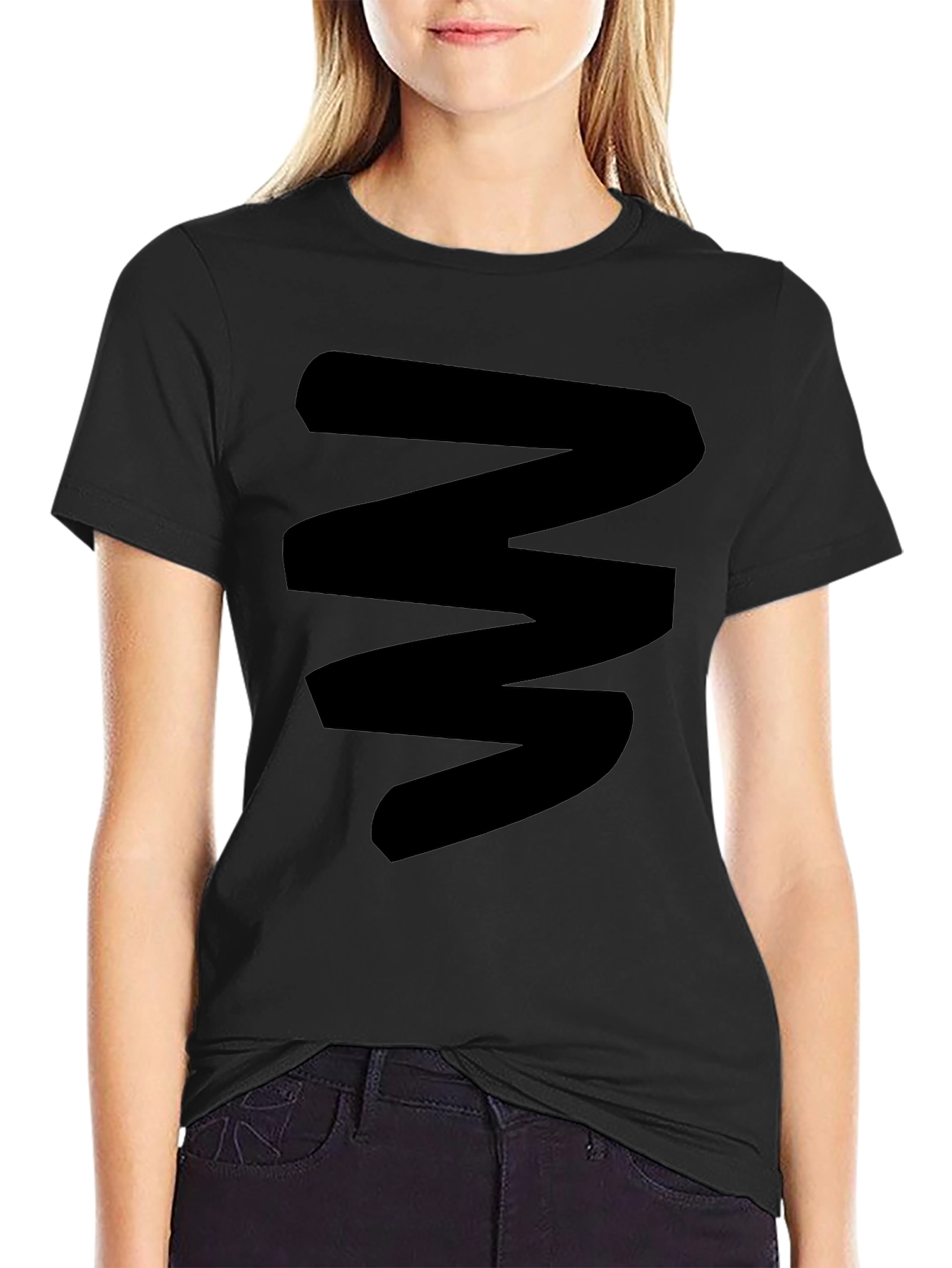 Mens Black Graphic Tee - Abstract Zigzag Design