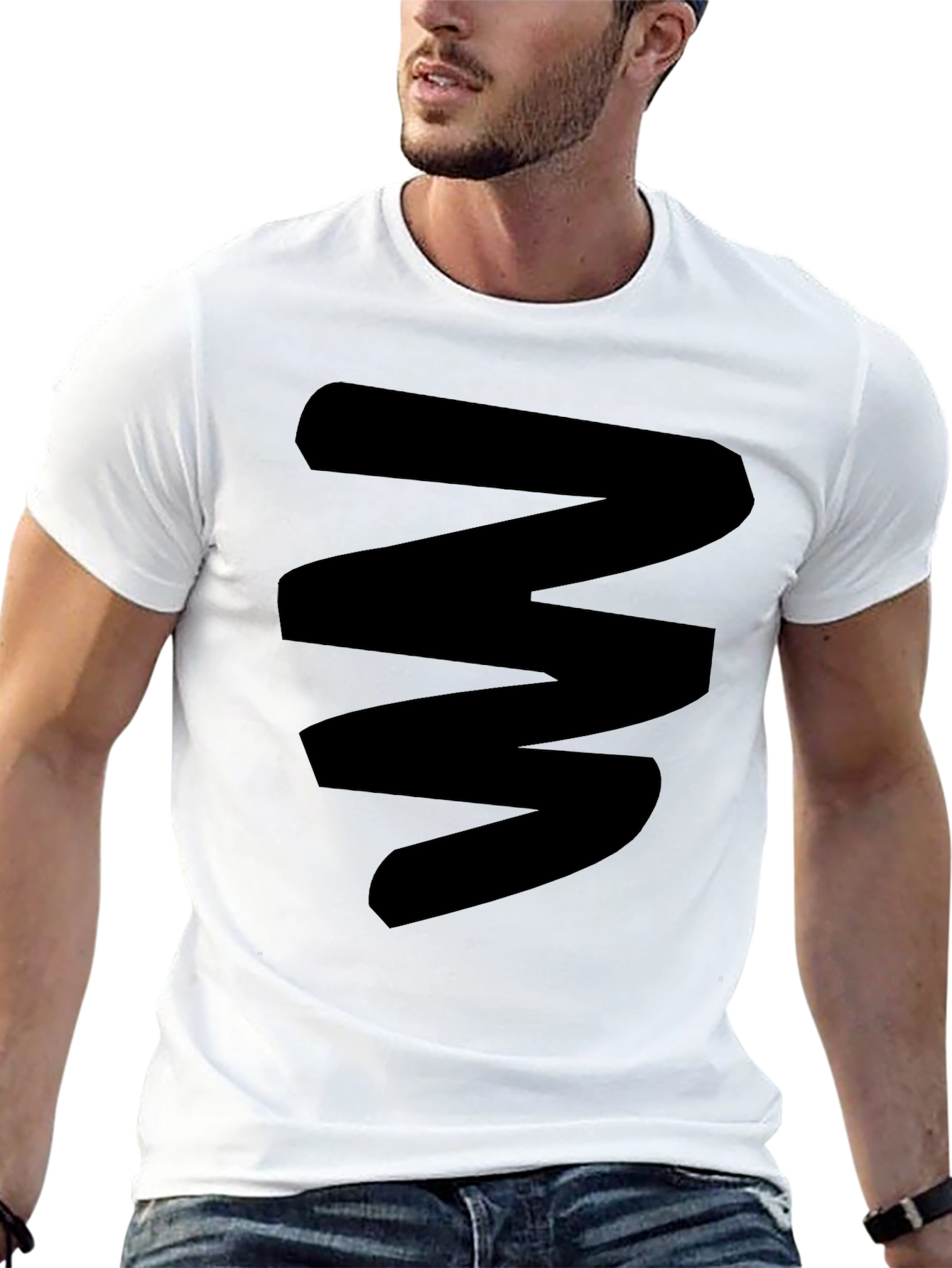 Mens Black Graphic Tee - Abstract Zigzag Design