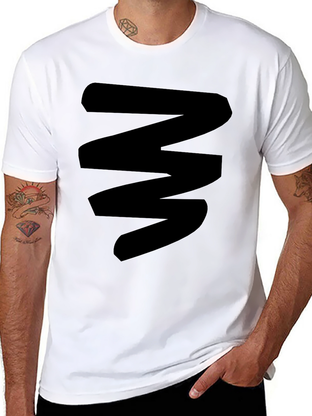 Mens Black Graphic Tee - Abstract Zigzag Design