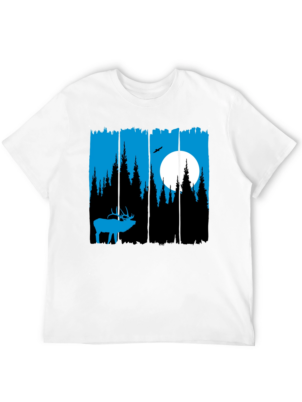 Elk Forest Graphic T-Shirt - Blue Silhouette Design