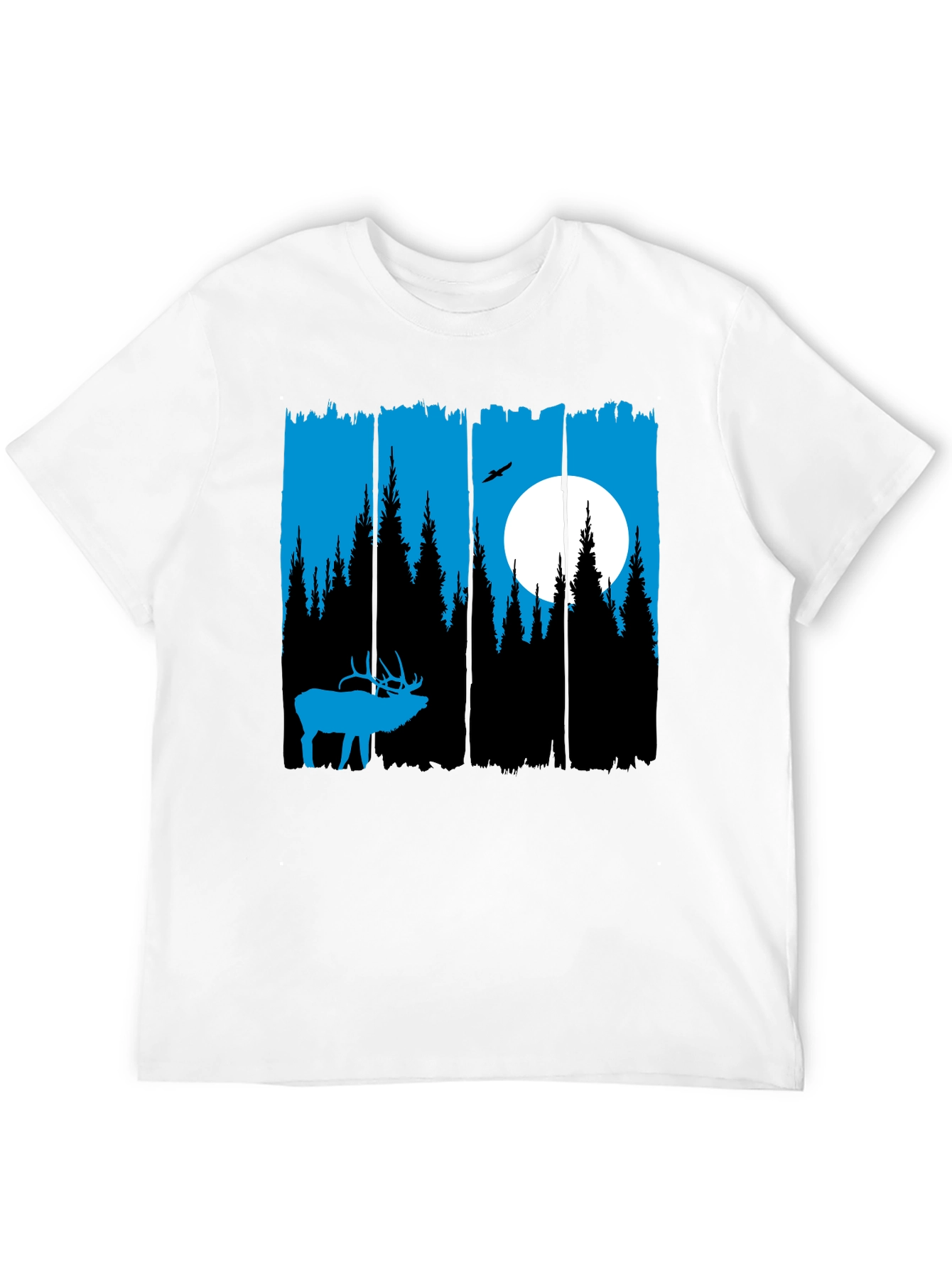 Elk Forest Graphic T-Shirt - Blue Silhouette Design