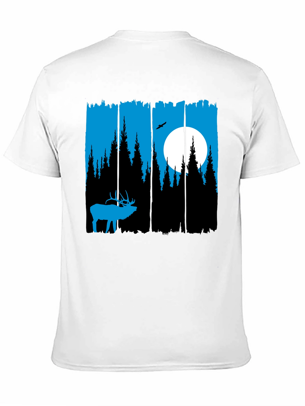 Elk Forest Graphic T-Shirt - Blue Silhouette Design