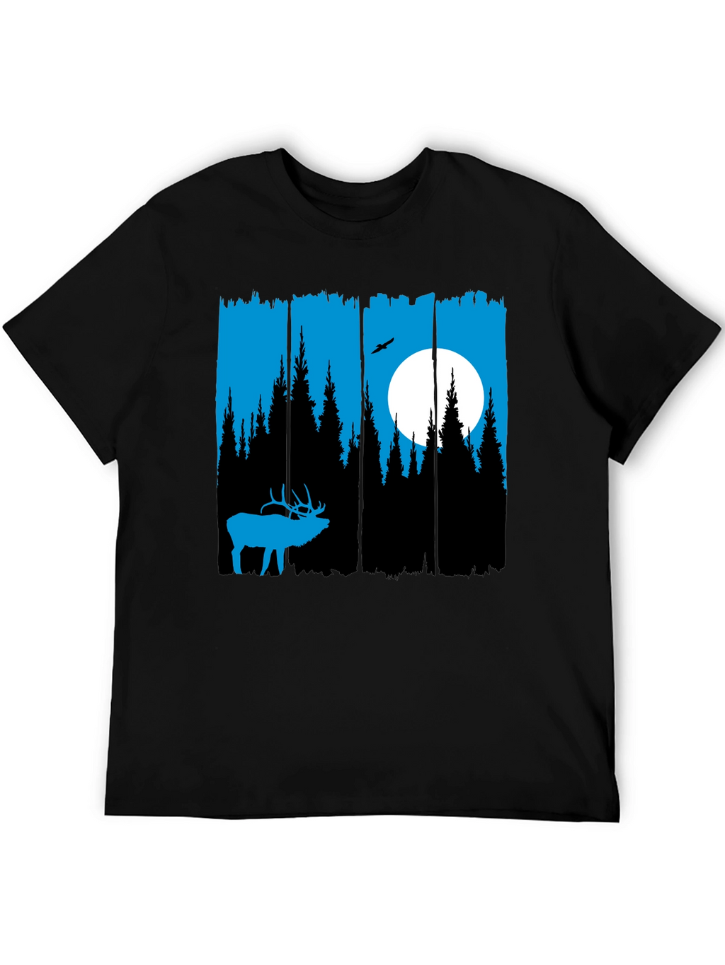Elk Forest Graphic T-Shirt - Blue Silhouette Design