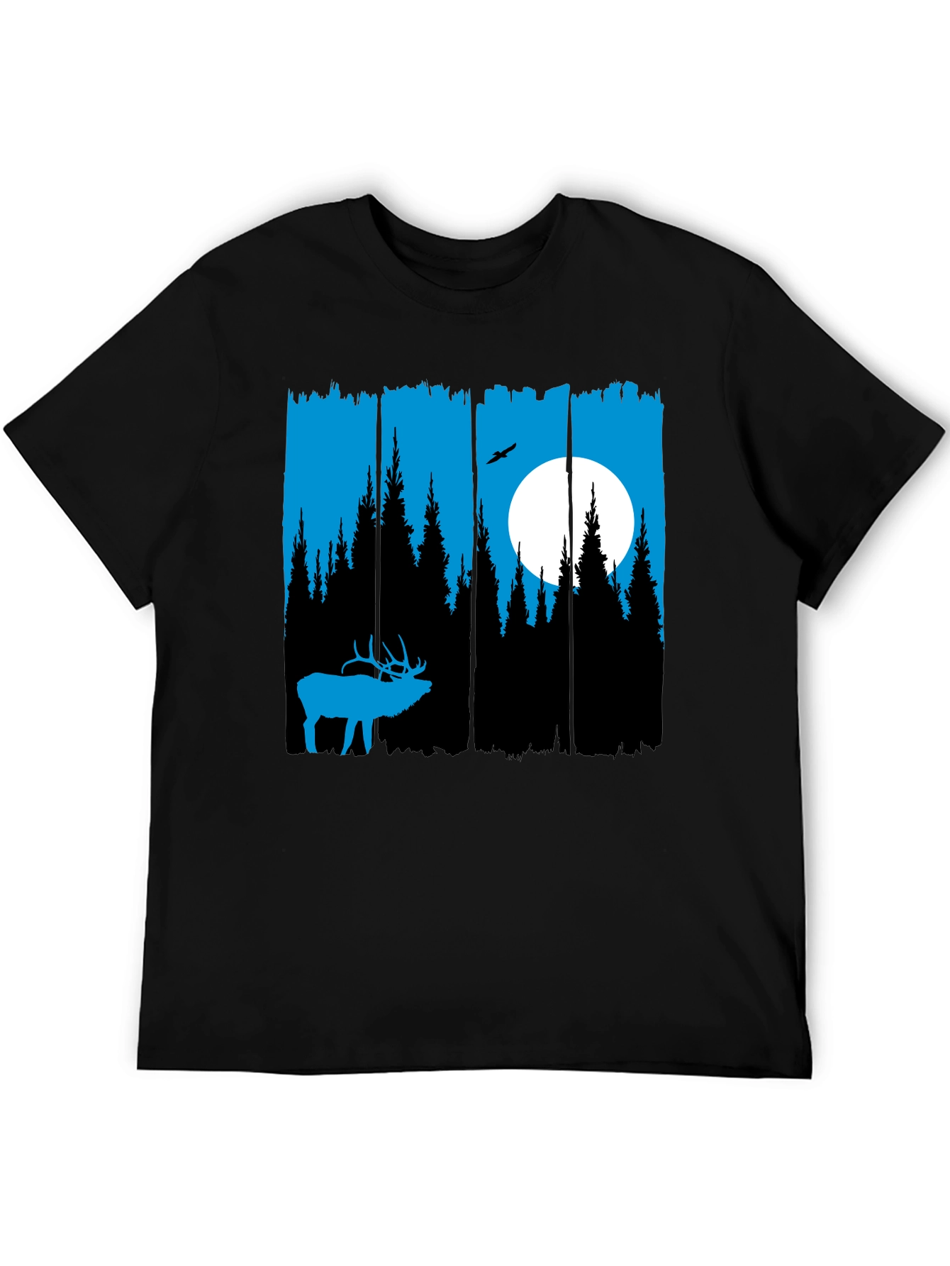 Elk Forest Graphic T-Shirt - Blue Silhouette Design