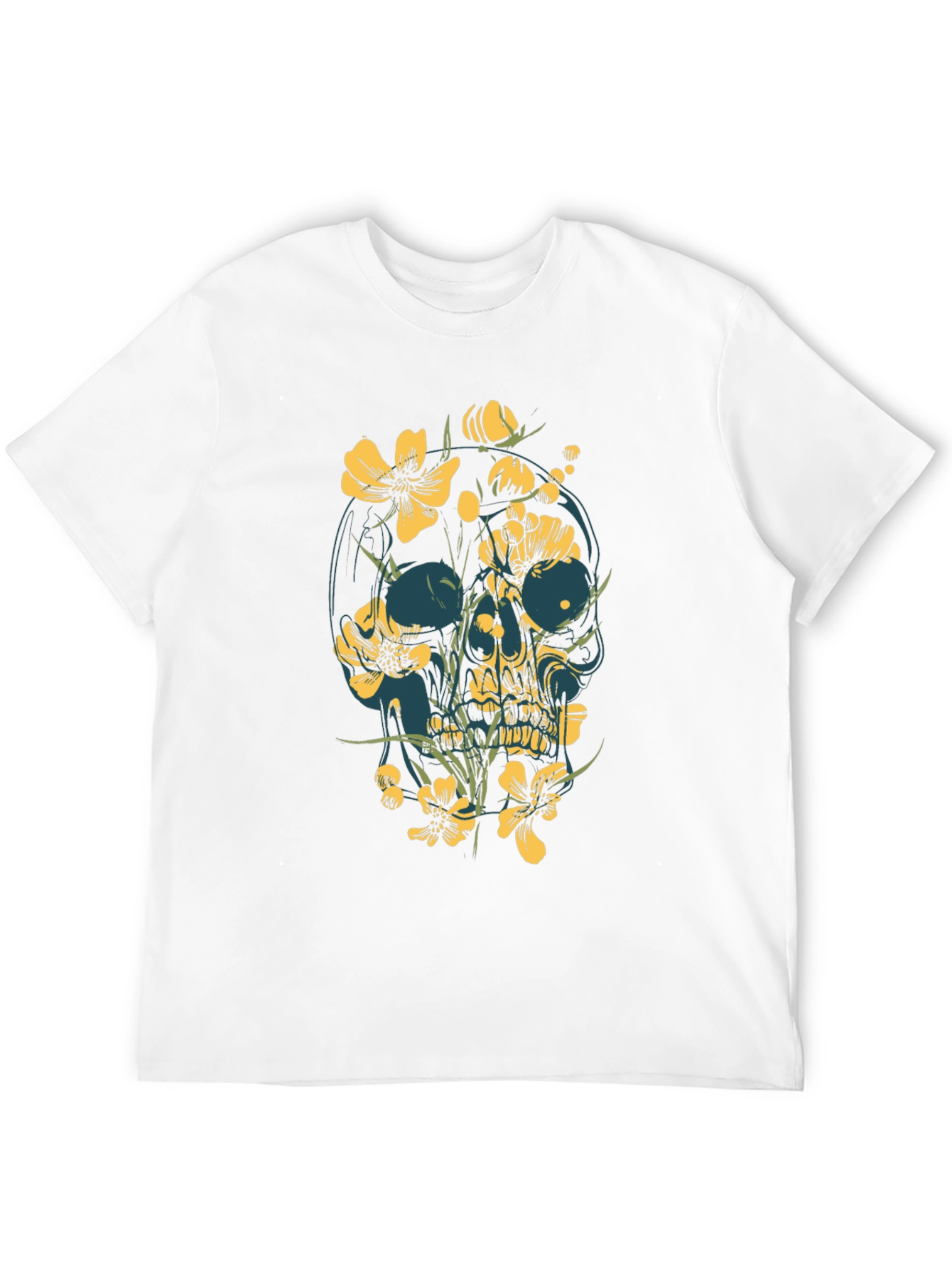 Floral Skull Graphic Tee - Black Cotton T-Shirt
