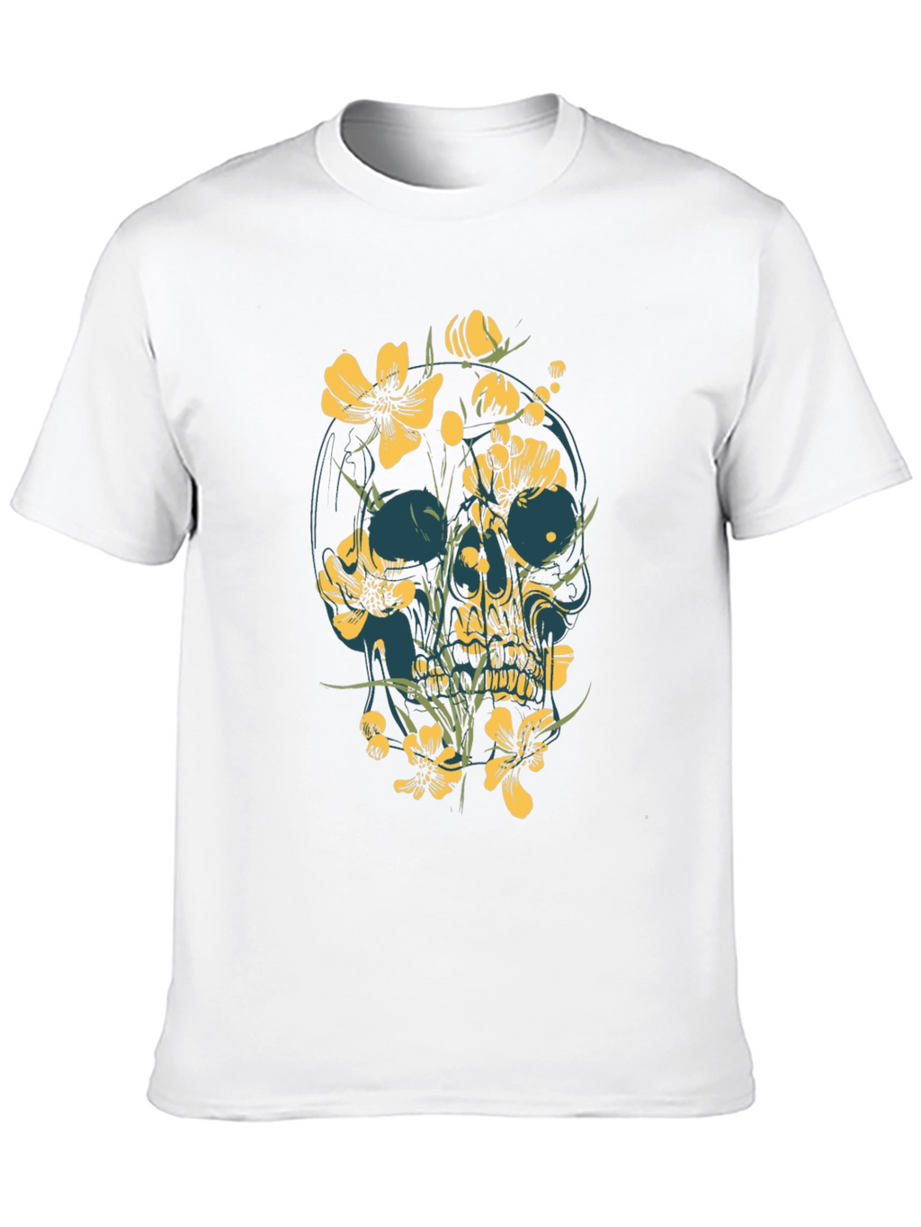 Floral Skull Graphic Tee - Black Cotton T-Shirt