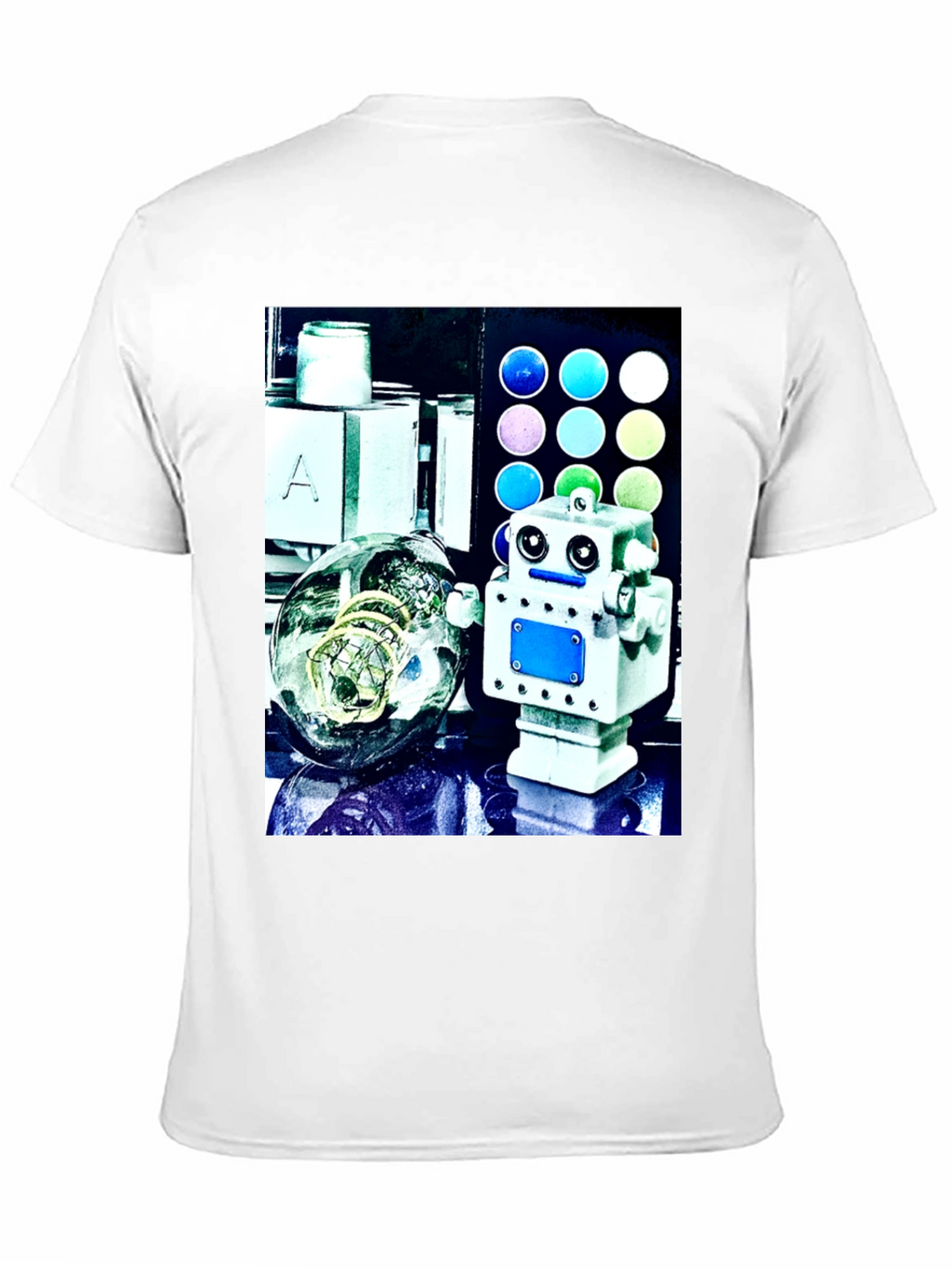 Robot & Bulb Print Black T-Shirt