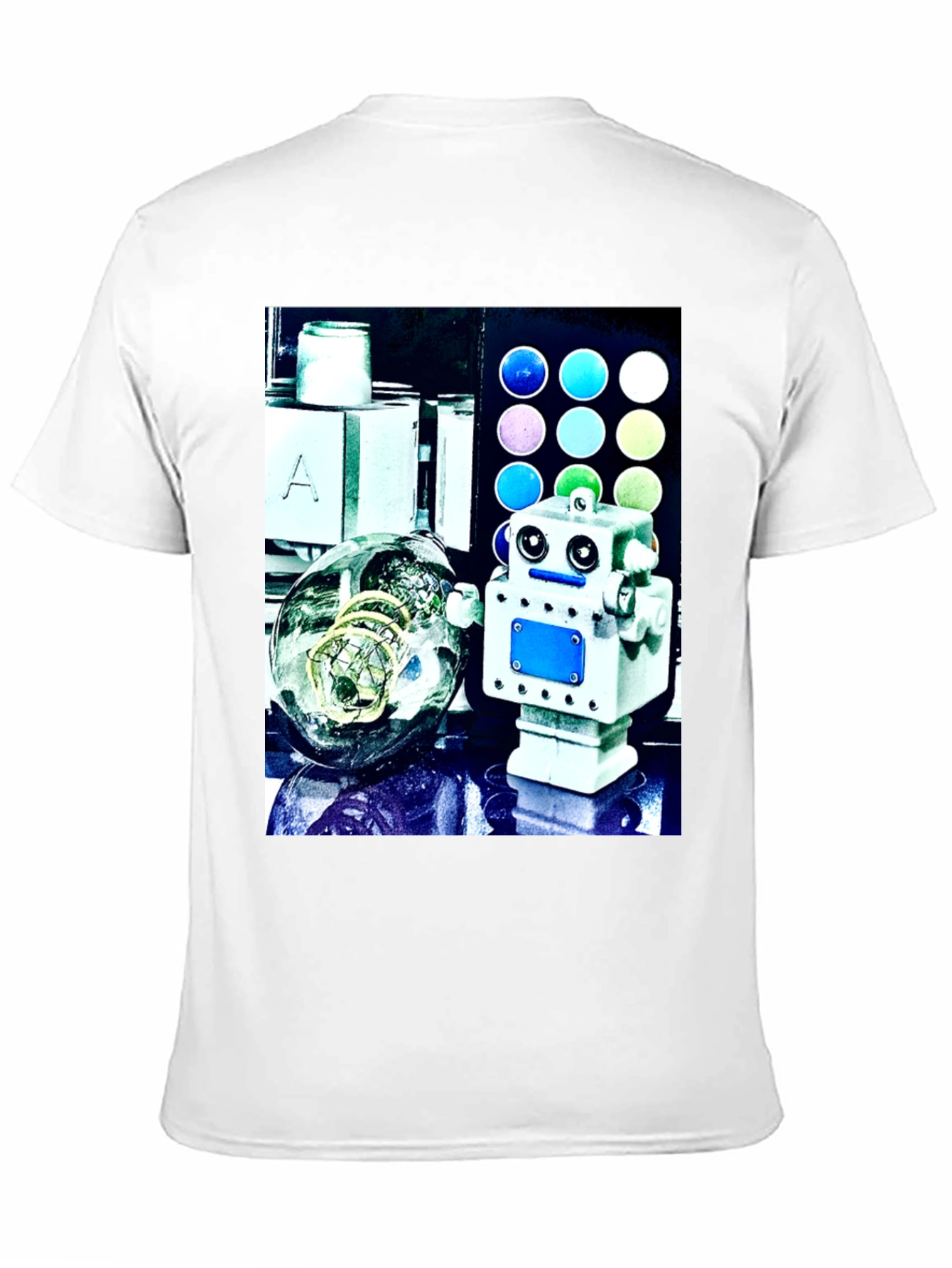 Robot & Bulb Print Black T-Shirt