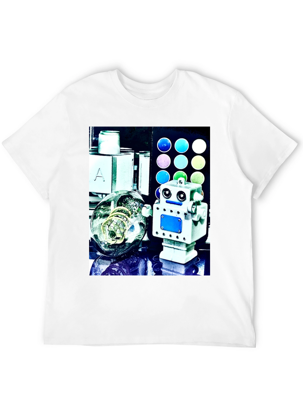 Robot & Bulb Print Black T-Shirt