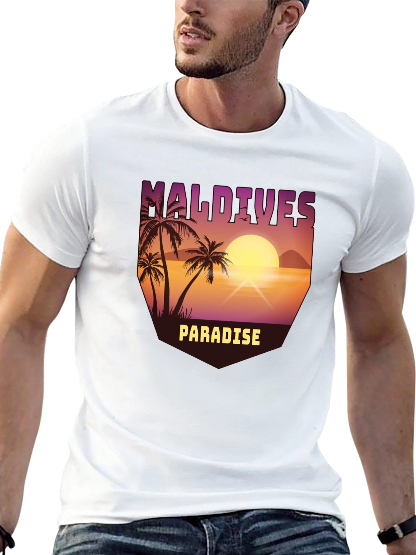 Maldives Paradise Graphic T-Shirt - Tropical Island Design