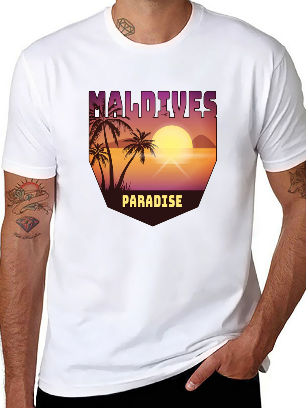 Maldives Paradise Graphic T-Shirt - Tropical Island Design