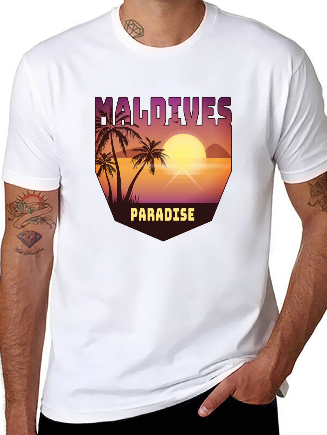 Maldives Paradise Graphic T-Shirt - Tropical Island Design