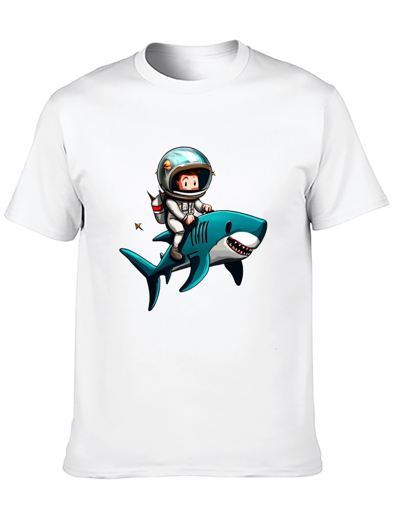 Astronaut Riding Shark Graphic T-Shirt