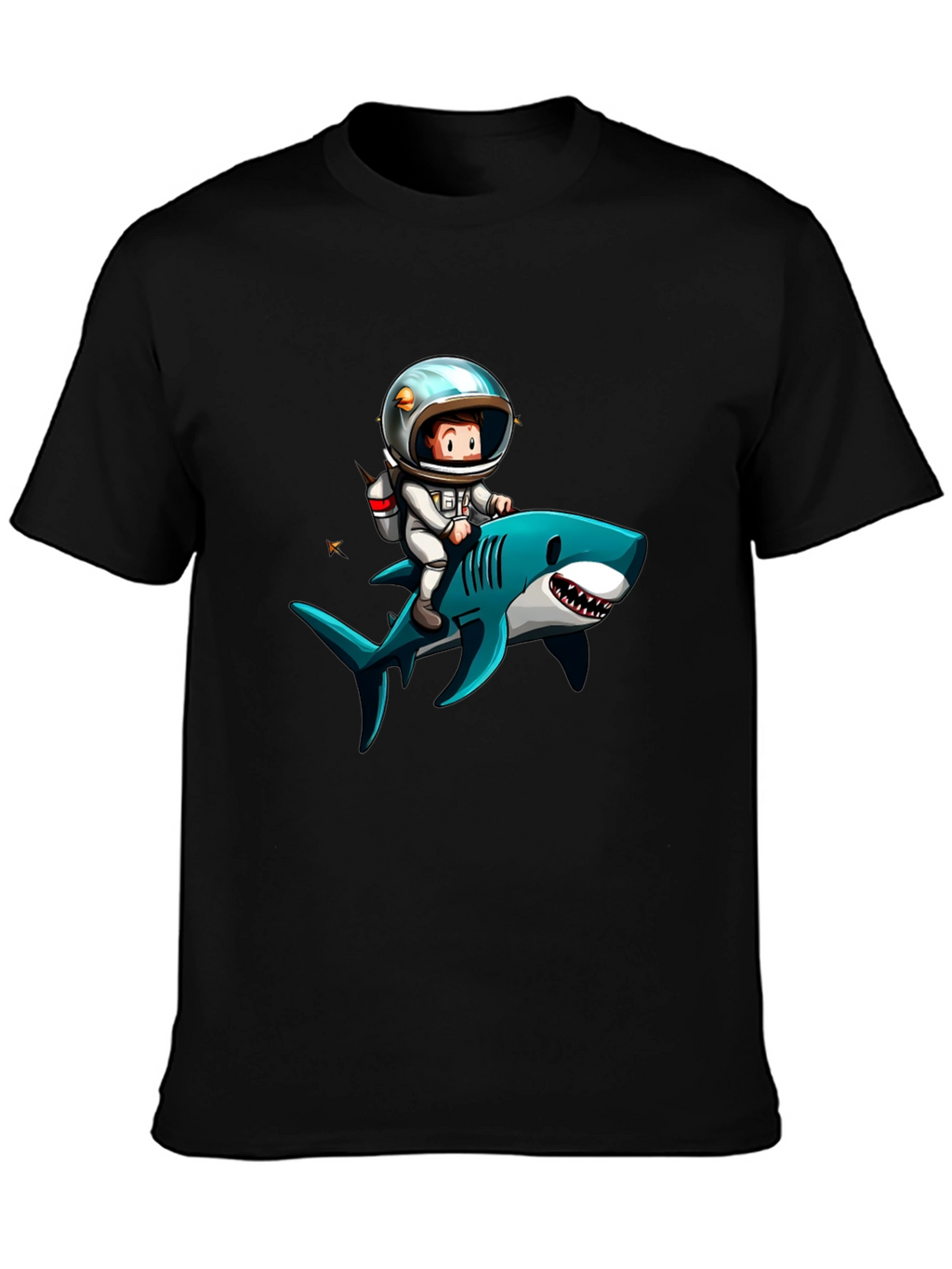Astronaut Riding Shark Graphic T-Shirt