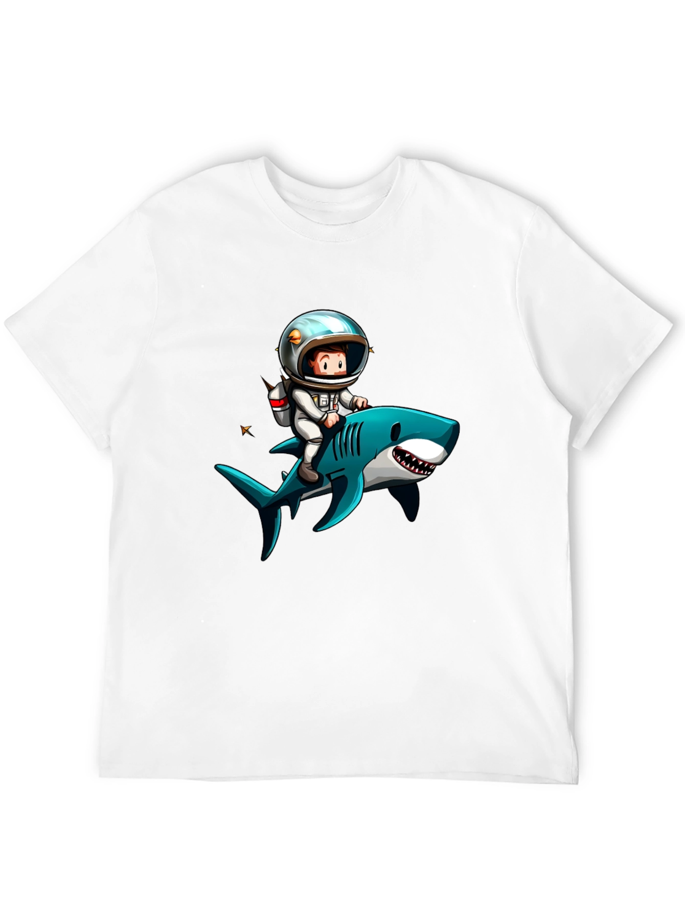 Astronaut Riding Shark Graphic T-Shirt