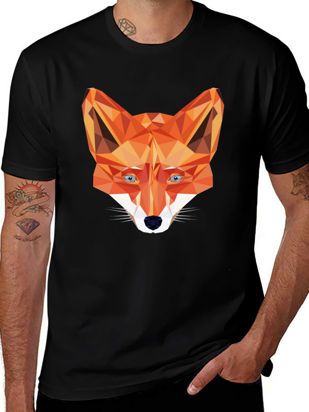 Geometric Fox Graphic Tee - Stylish Black T-Shirt