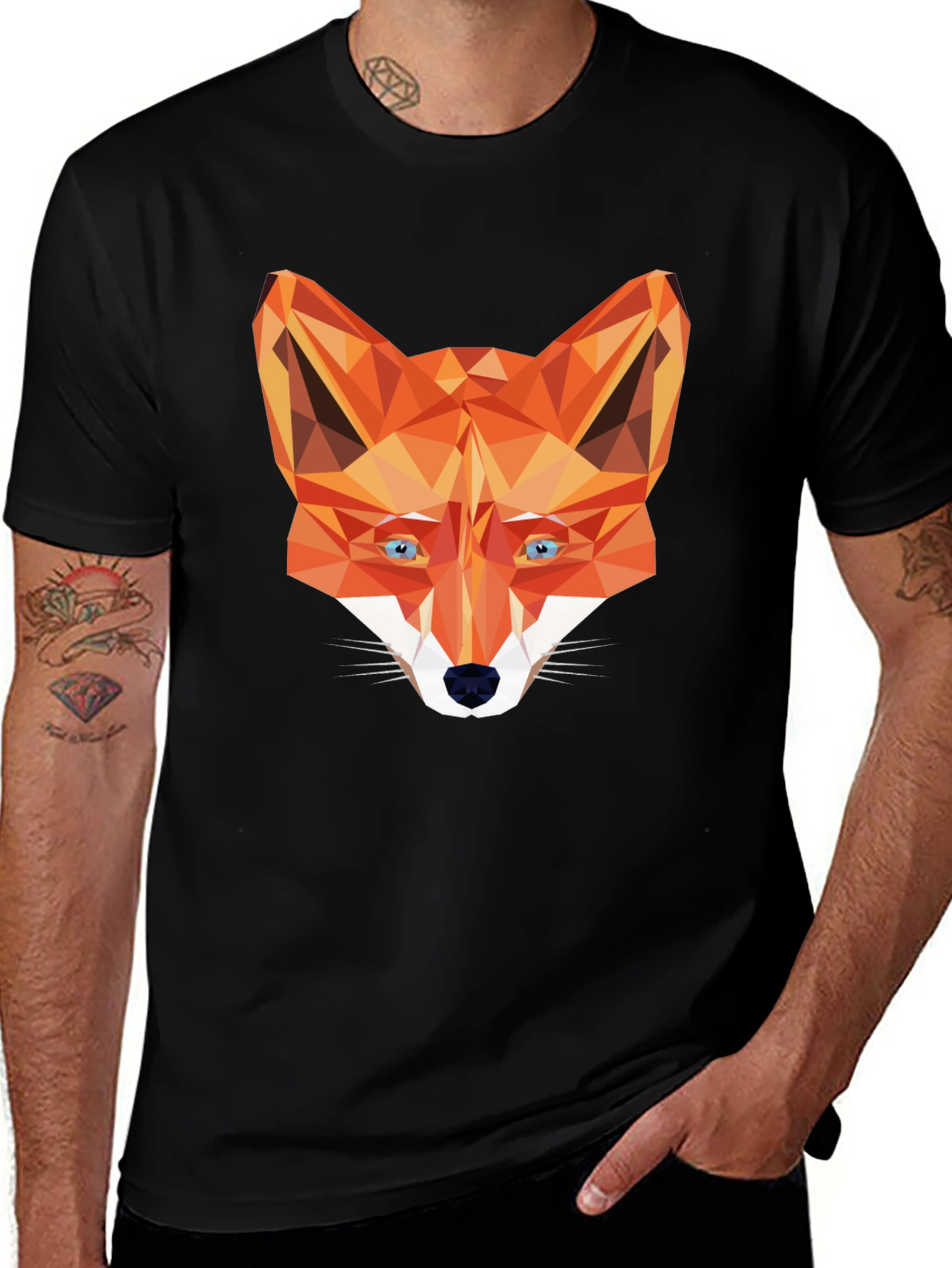 Geometric Fox Graphic Tee - Stylish Black T-Shirt