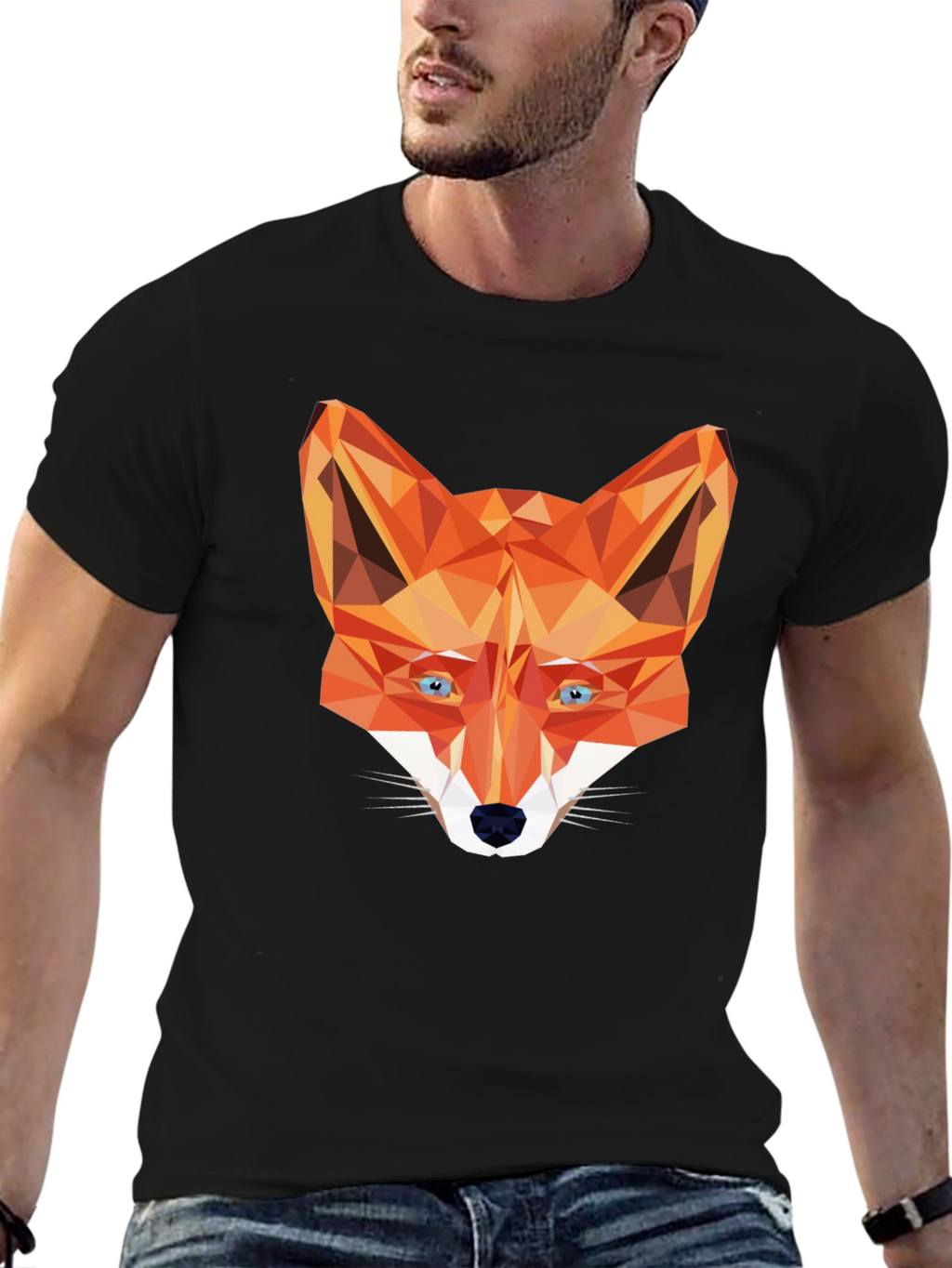 Geometric Fox Graphic Tee - Stylish Black T-Shirt