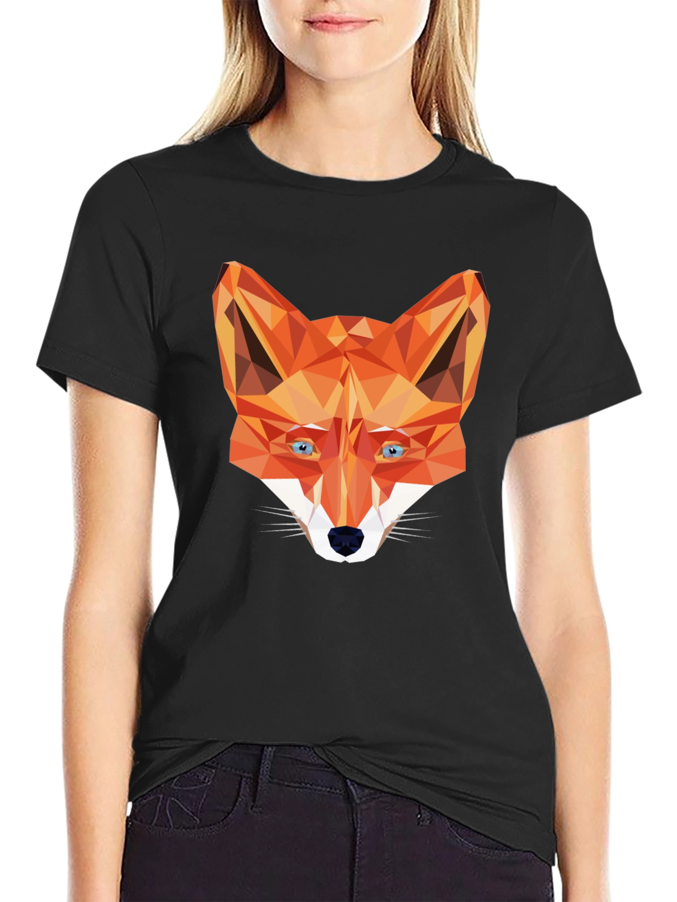 Geometric Fox Graphic Tee - Stylish Black T-Shirt