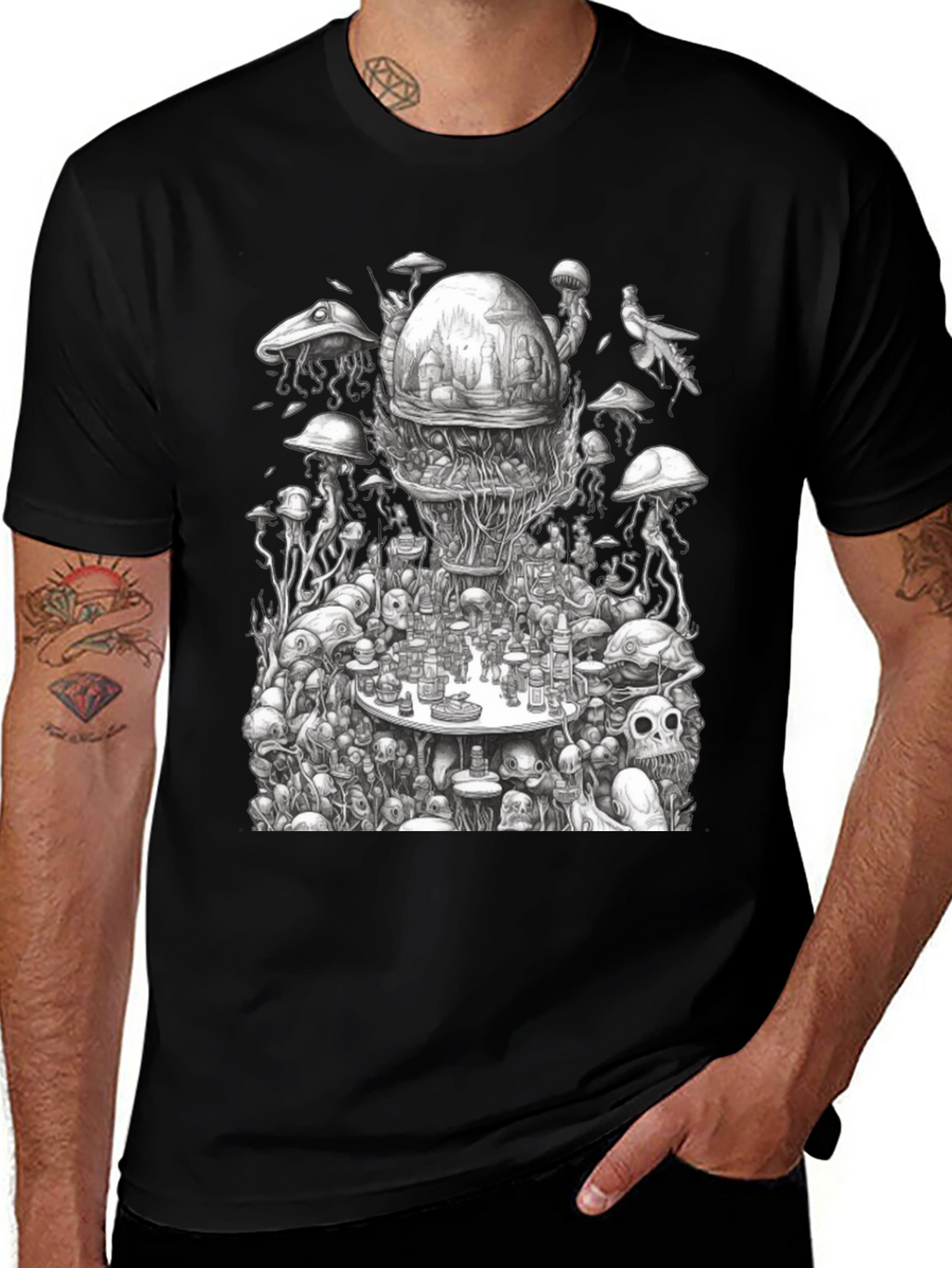 Surreal Mushroom Black Graphic Tee
