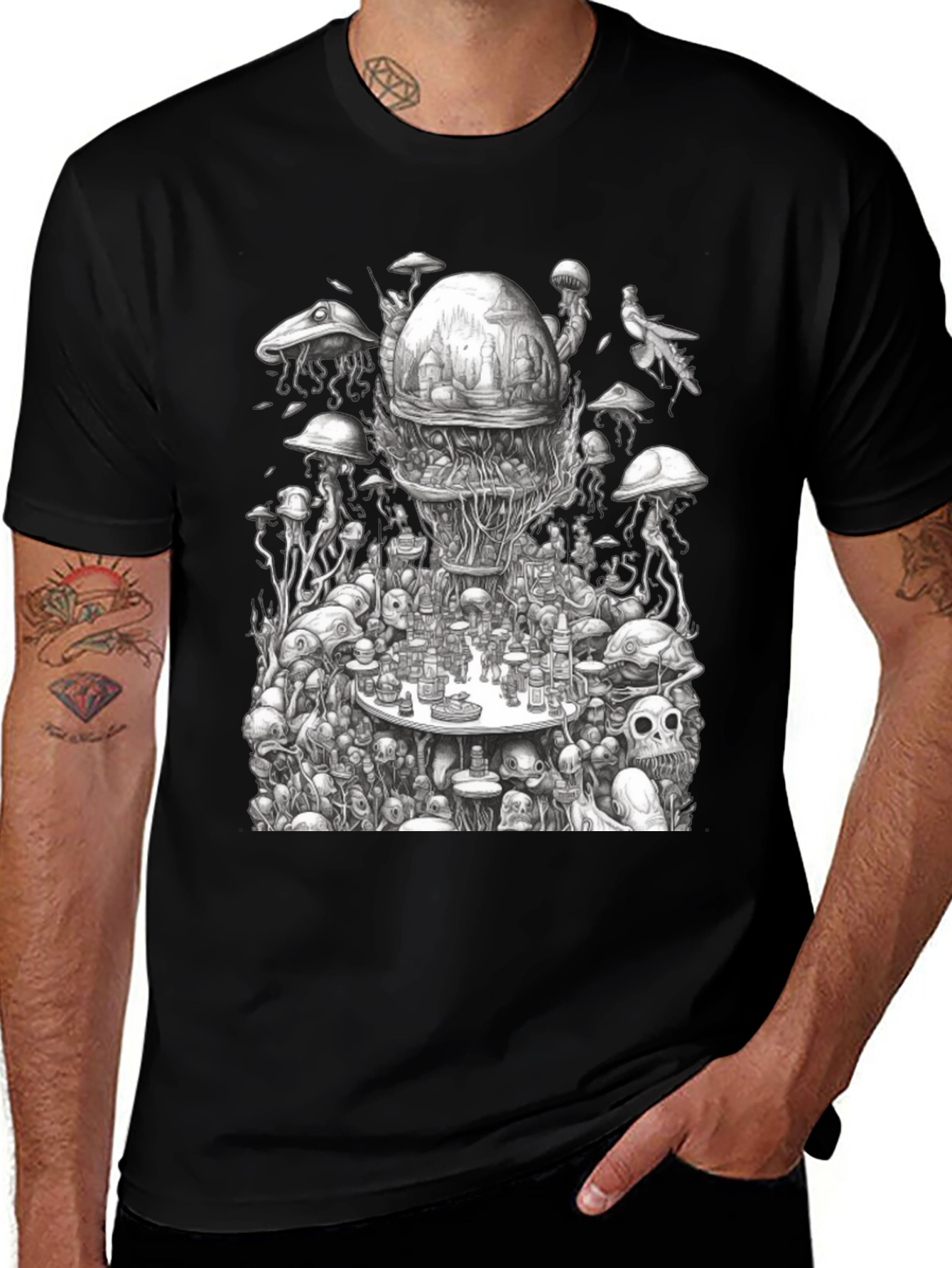 Surreal Mushroom Black Graphic Tee